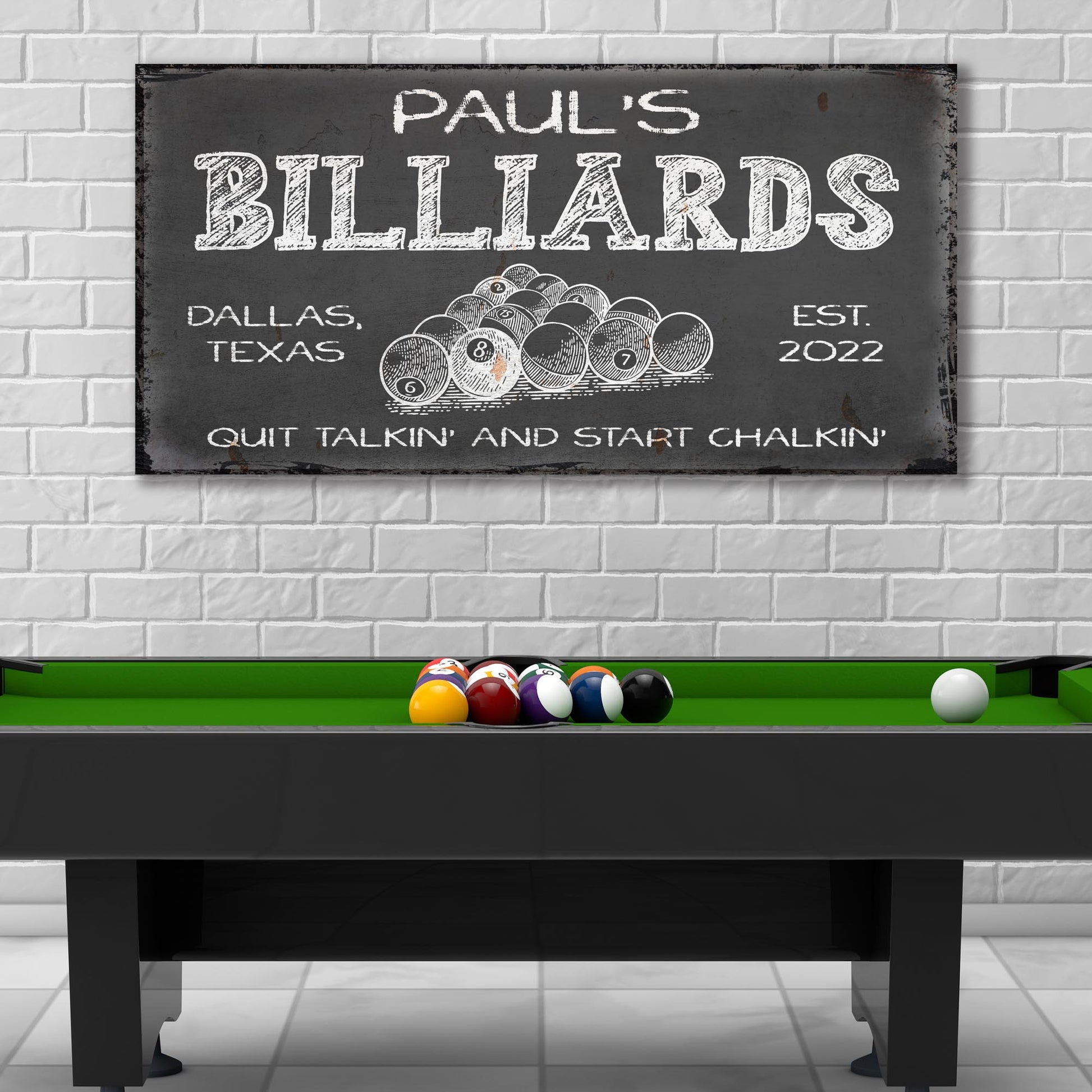 Quit Talkin' Start Chalkin' Billiards Sign | Customizable Canvas Style 1 - Image by Tailored Canvases