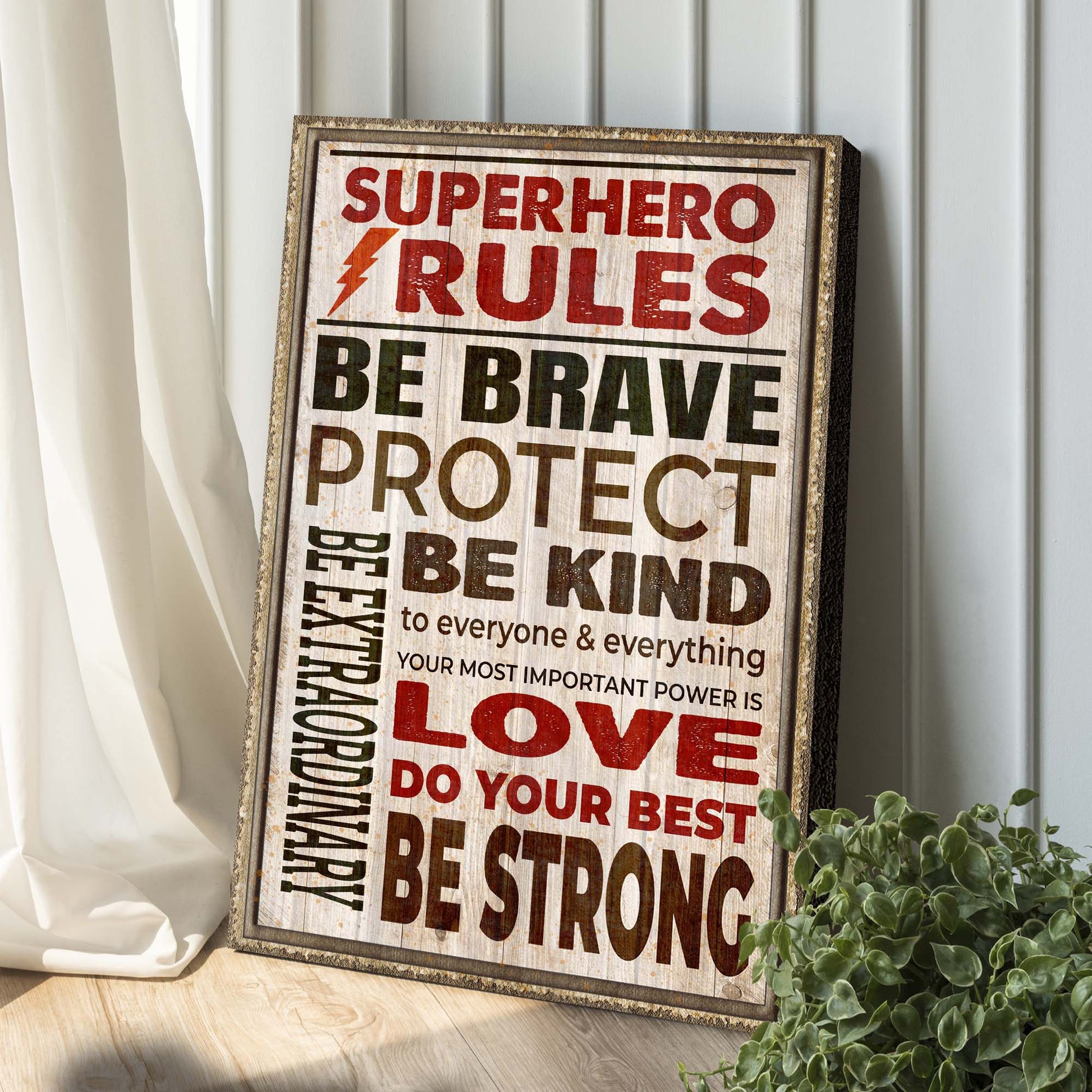 Your Most Important Power Is Love Superhero Rules Sign Style 1 - Image by Tailored Canvases