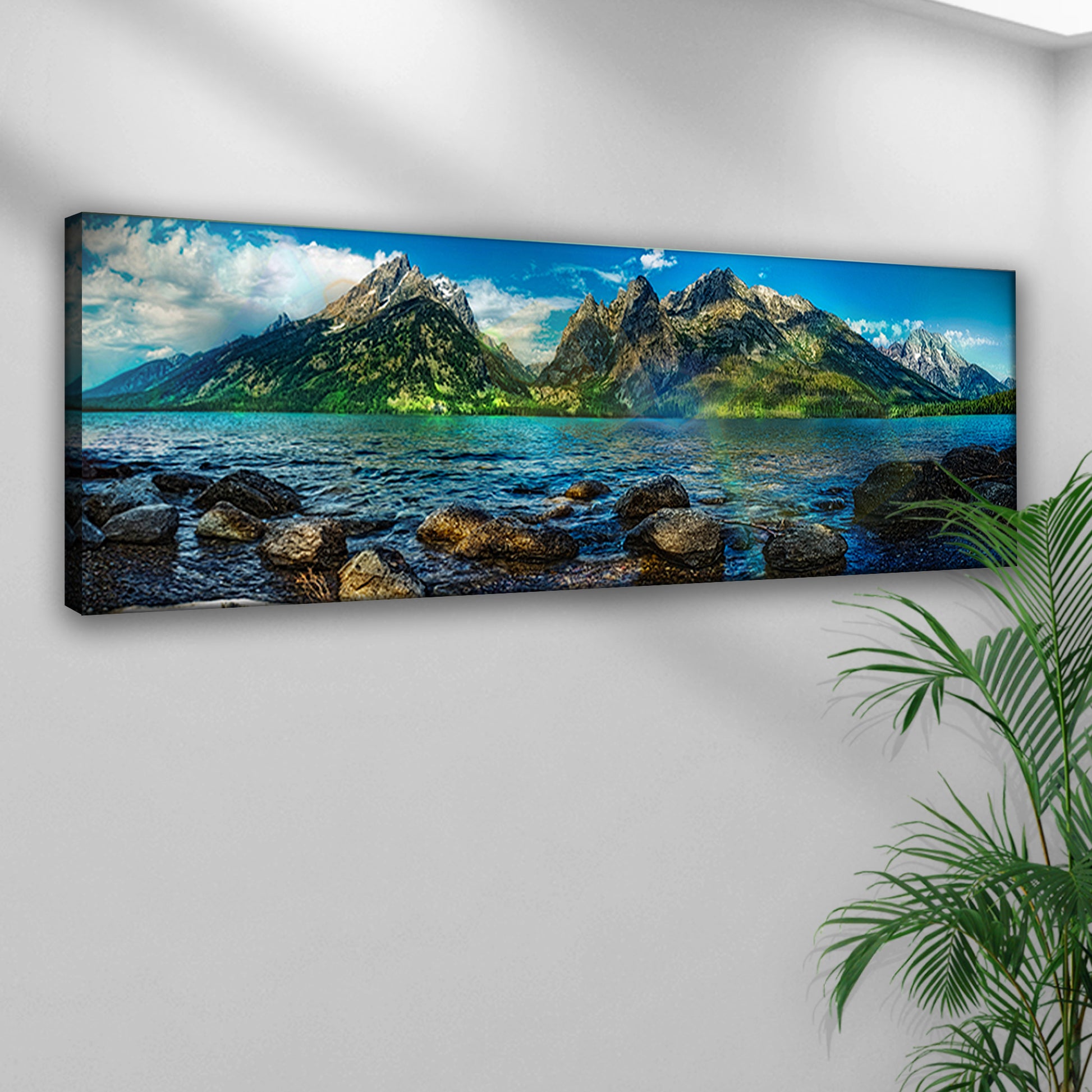 Lake By The Rocky Mountains Canvas Wall Art Style 1 - Image by Tailored Canvases