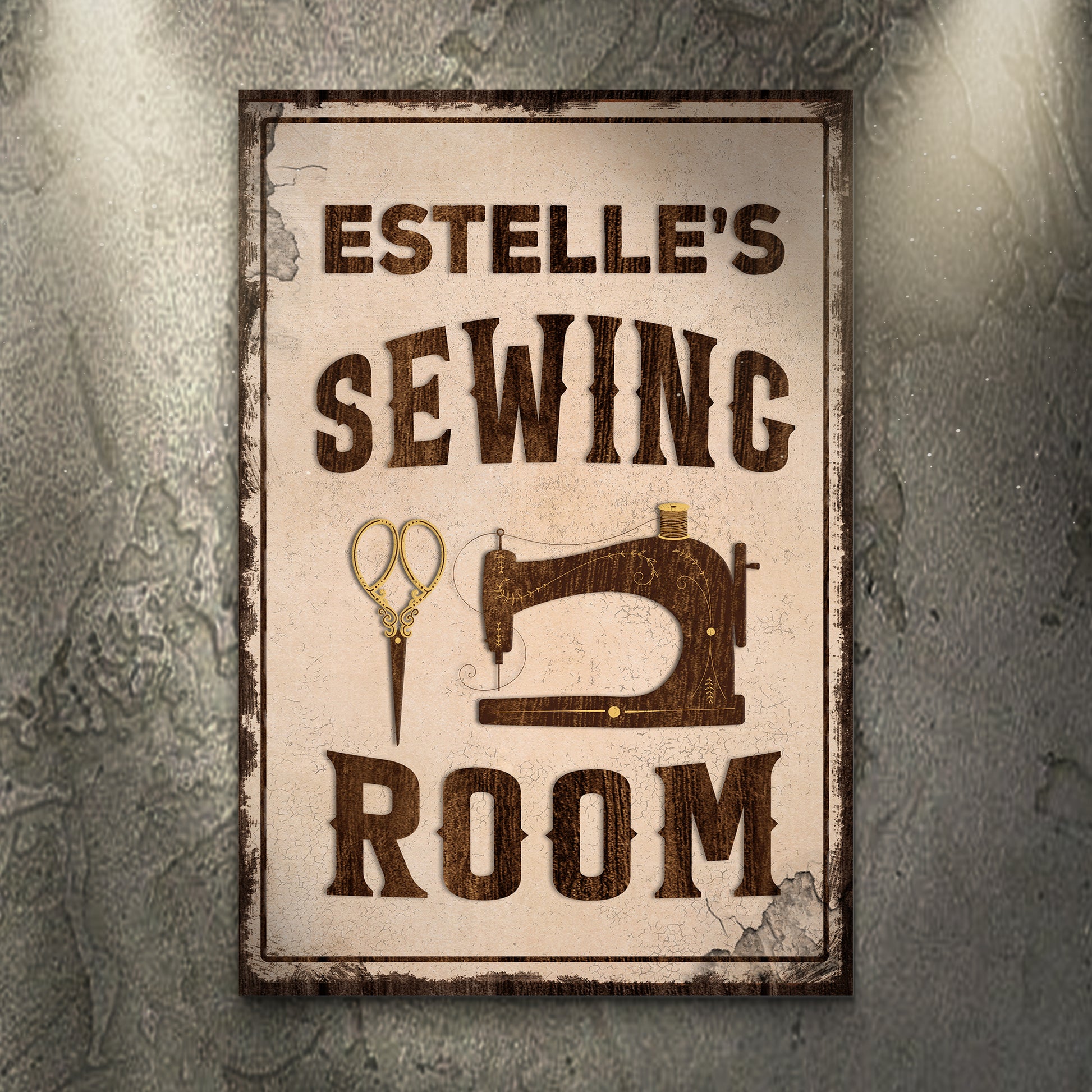 Vintage Sewing Room Sign | Customizable Canvas Style 1 - Image by Tailored Canvases