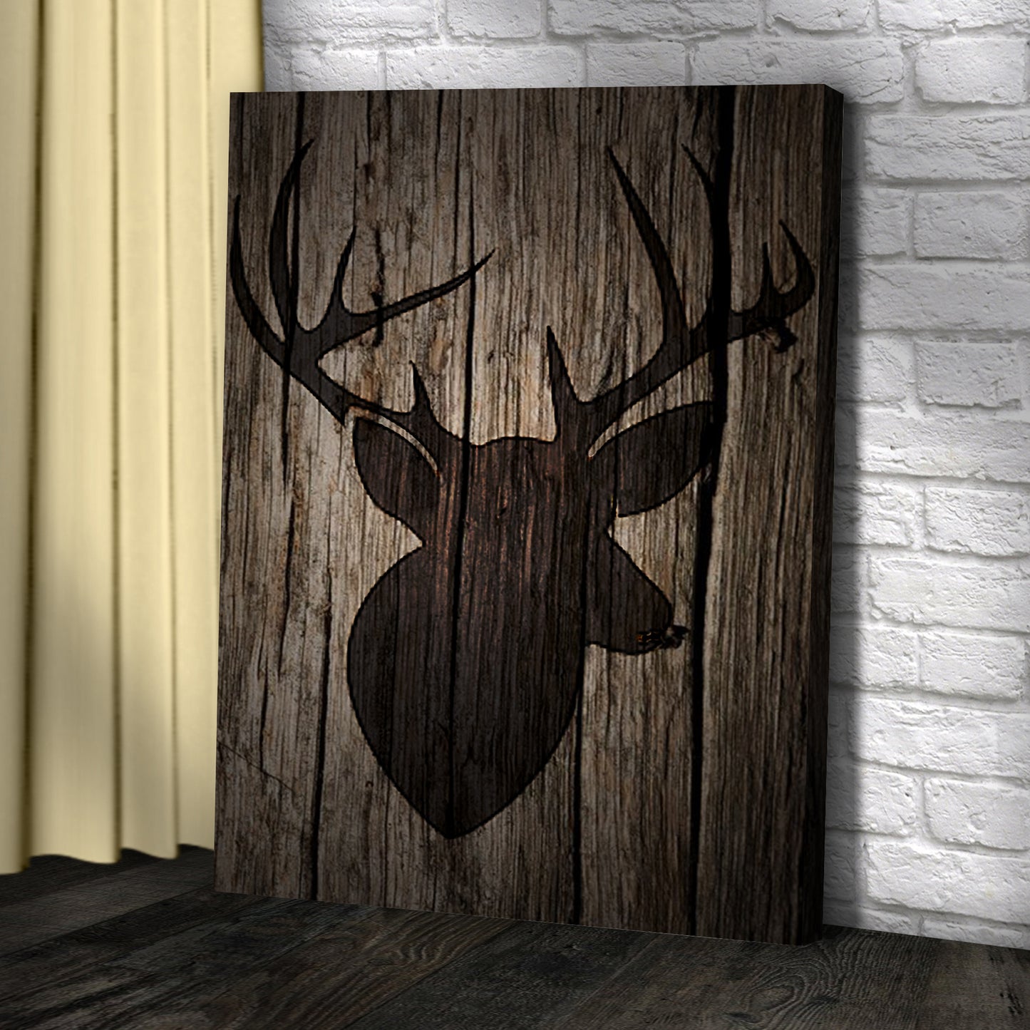 Rustic Deer With Antler Silhouette Canvas Wall Art Style 1 - Image by Tailored Canvases