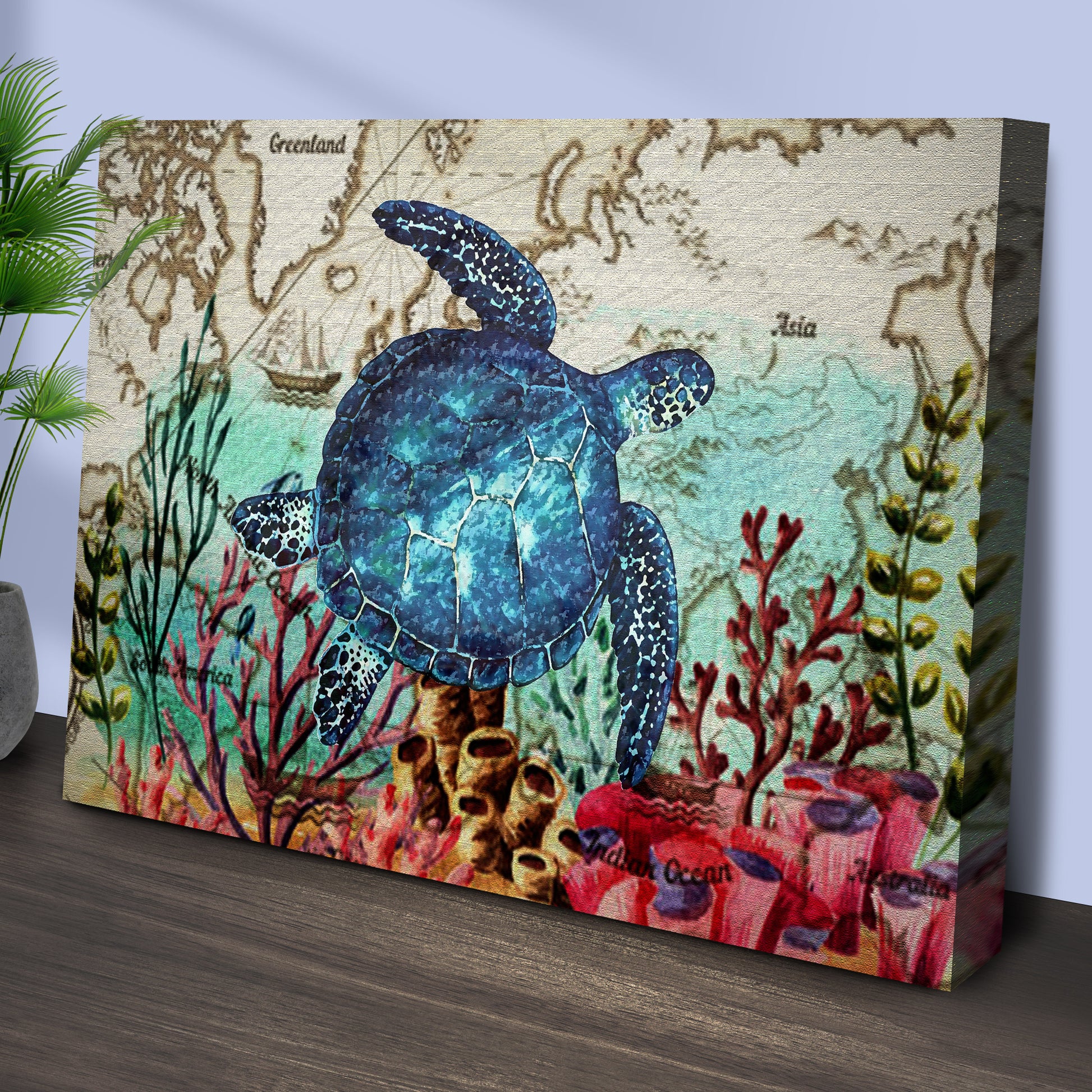 Traveling Sea Turtle Oil Paint Canvas Wall Art Style 2 - Image by Tailored Canvases