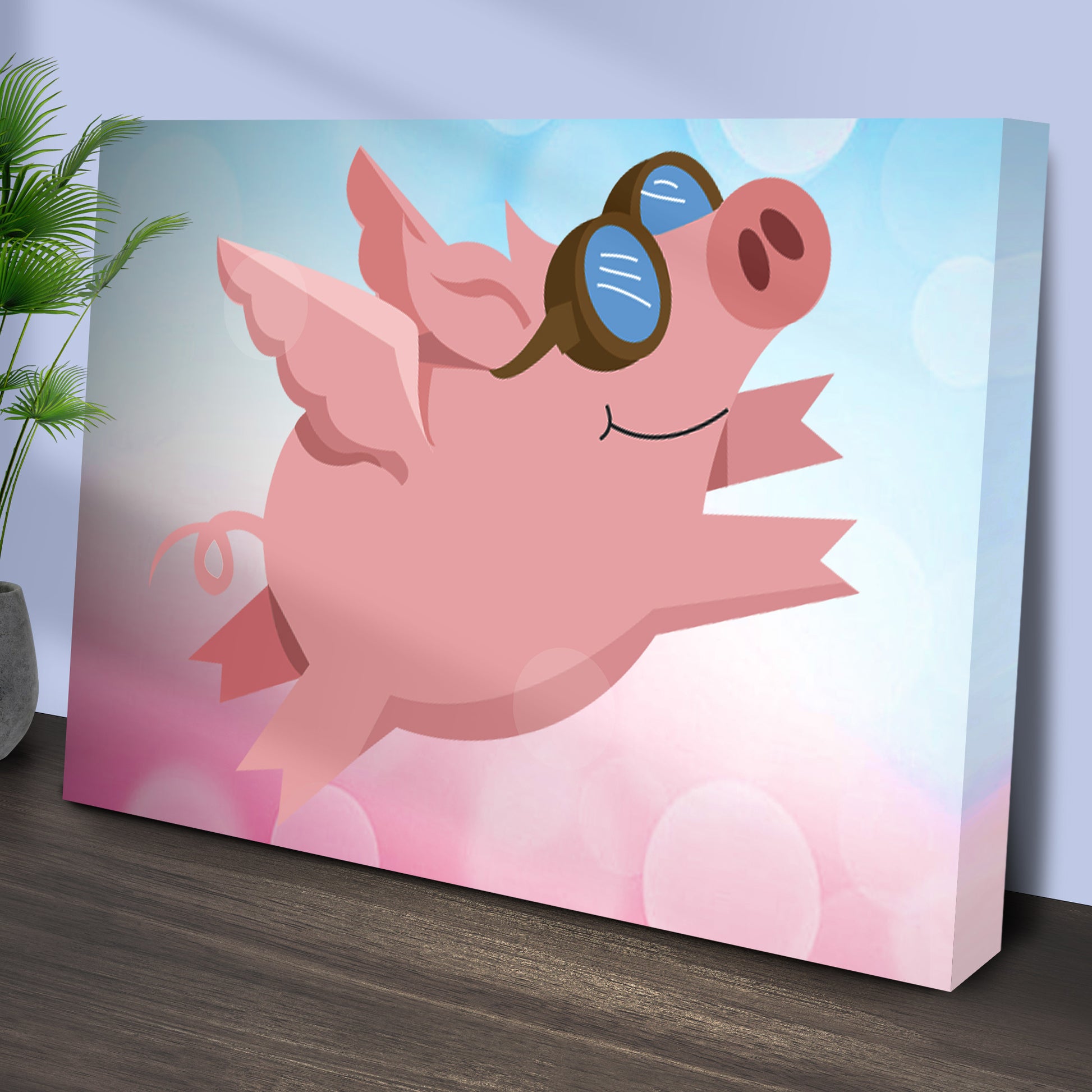 Flying Pig Cartoon Canvas Wall Art Style 1 - Image by Tailored Canvases