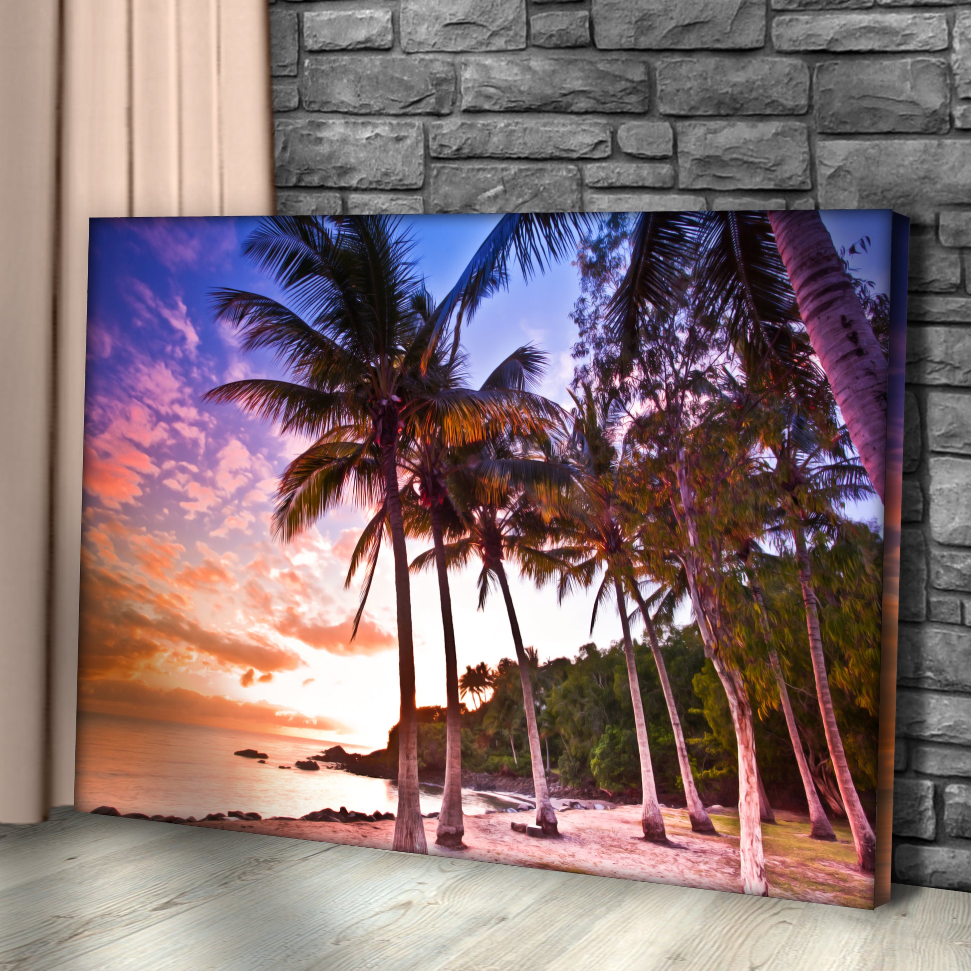 Tropical Palm Trees Sunset Canvas Wall Art Style 1 - Image by Tailored Canvases