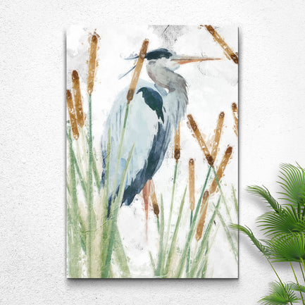 Heron In The Reeds Canvas Wall Art II - Image by Tailored Canvases