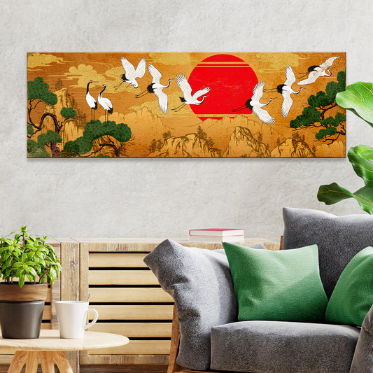 Flying Cranes at Sunset Oriental Canvas Wall Art - Image by Tailored Canvases