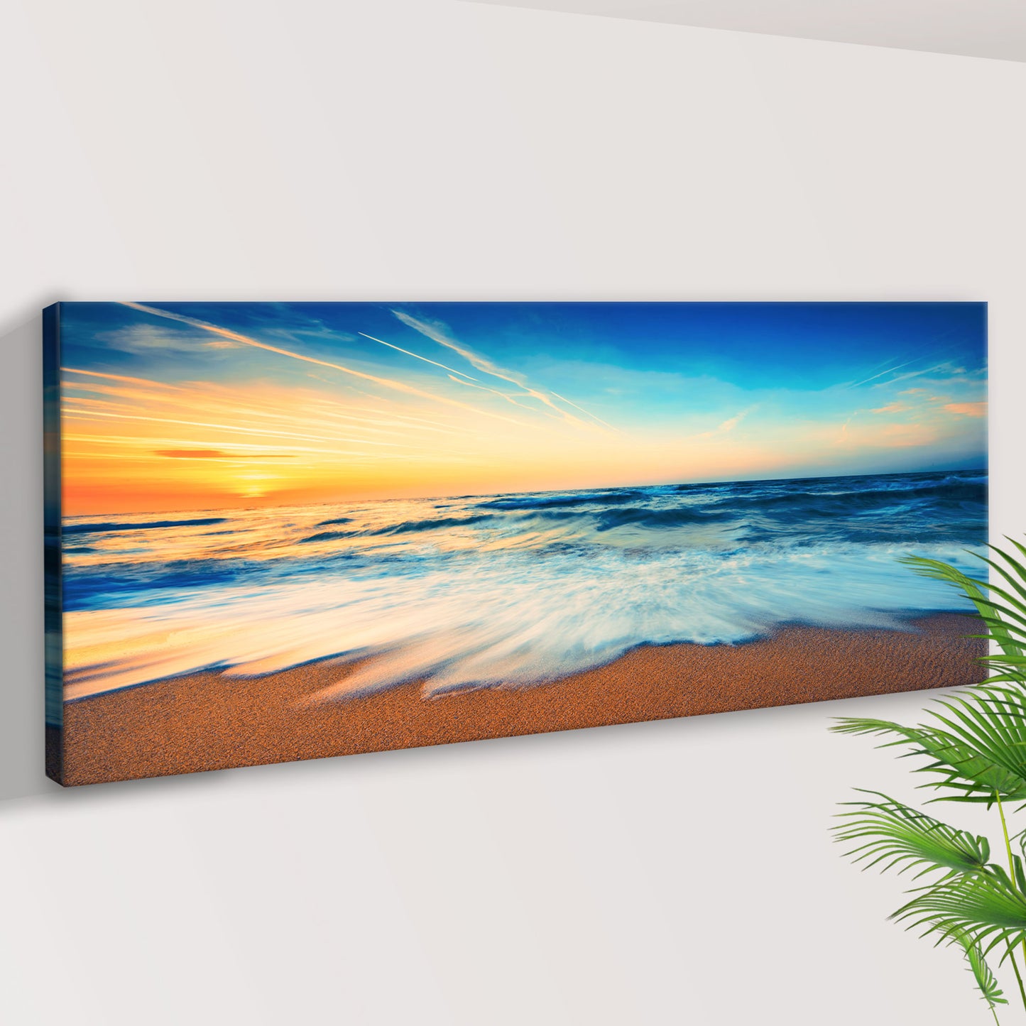 Ocean Beach Sunset Canvas Wall Art Style 1 - Image by Tailored Canvases