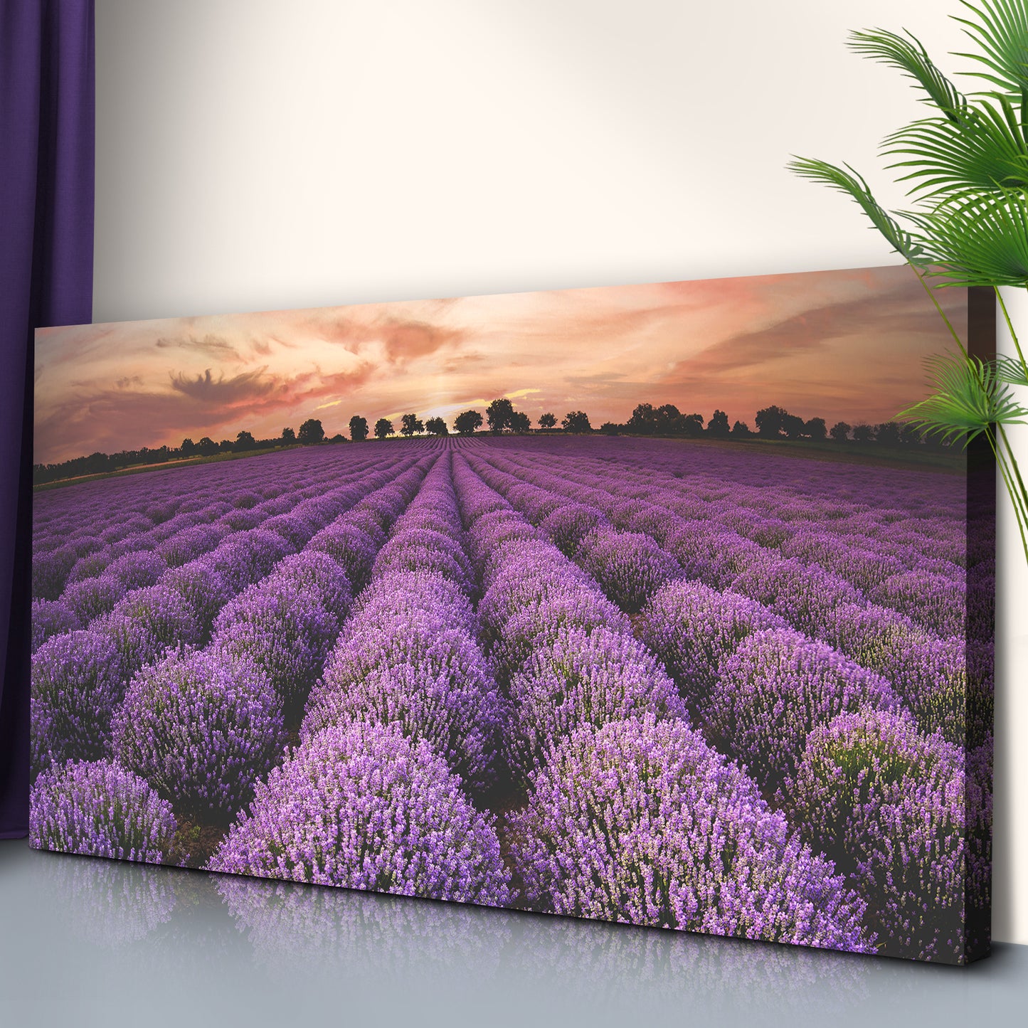 Lavender Field By The Sunset Canvas Wall Art Style 1 - Image by Tailored Canvases