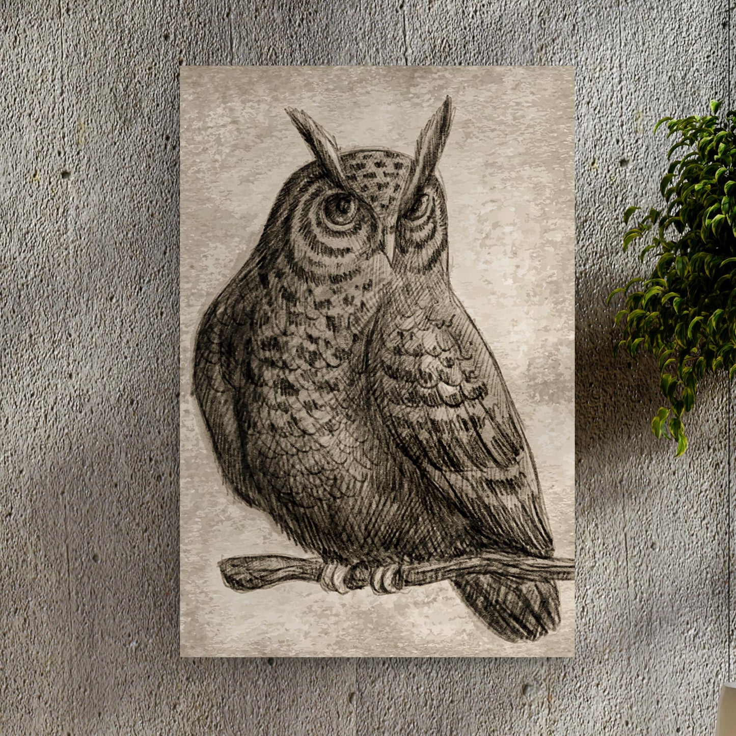 Owl Pencil Sketch Portrait Canvas Wall Art Style 1 - Image by Tailored Canvases