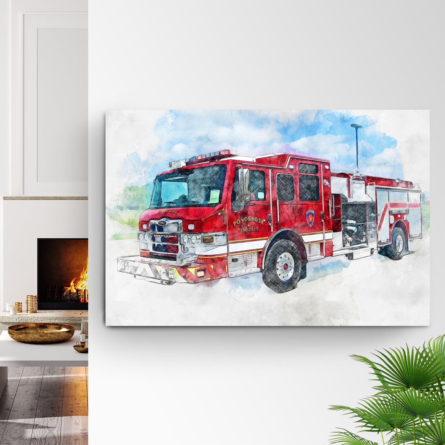 Fire Truck Fire Engine Canvas Wall Art Style 1 - Image by Tailored Canvases