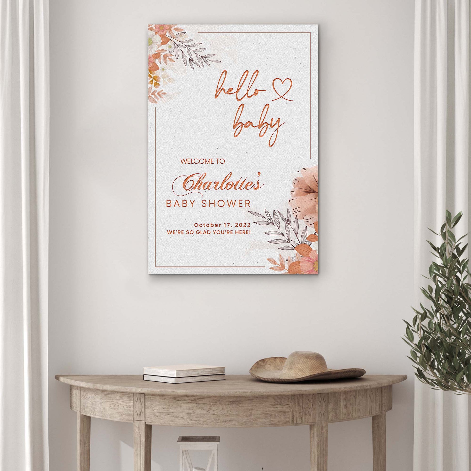 Hello Baby, Baby Shower Portrait Sign Style 1 - Image by Tailored Canvases