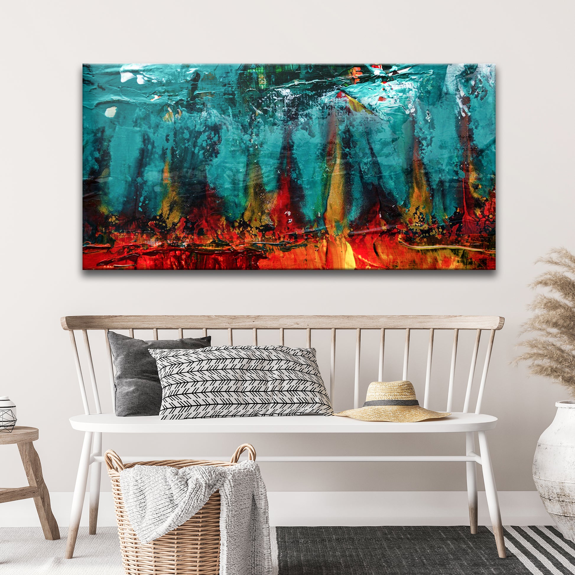 Teal Flame Effect Canvas Wall Art Style 1 - Image by Tailored Canvases