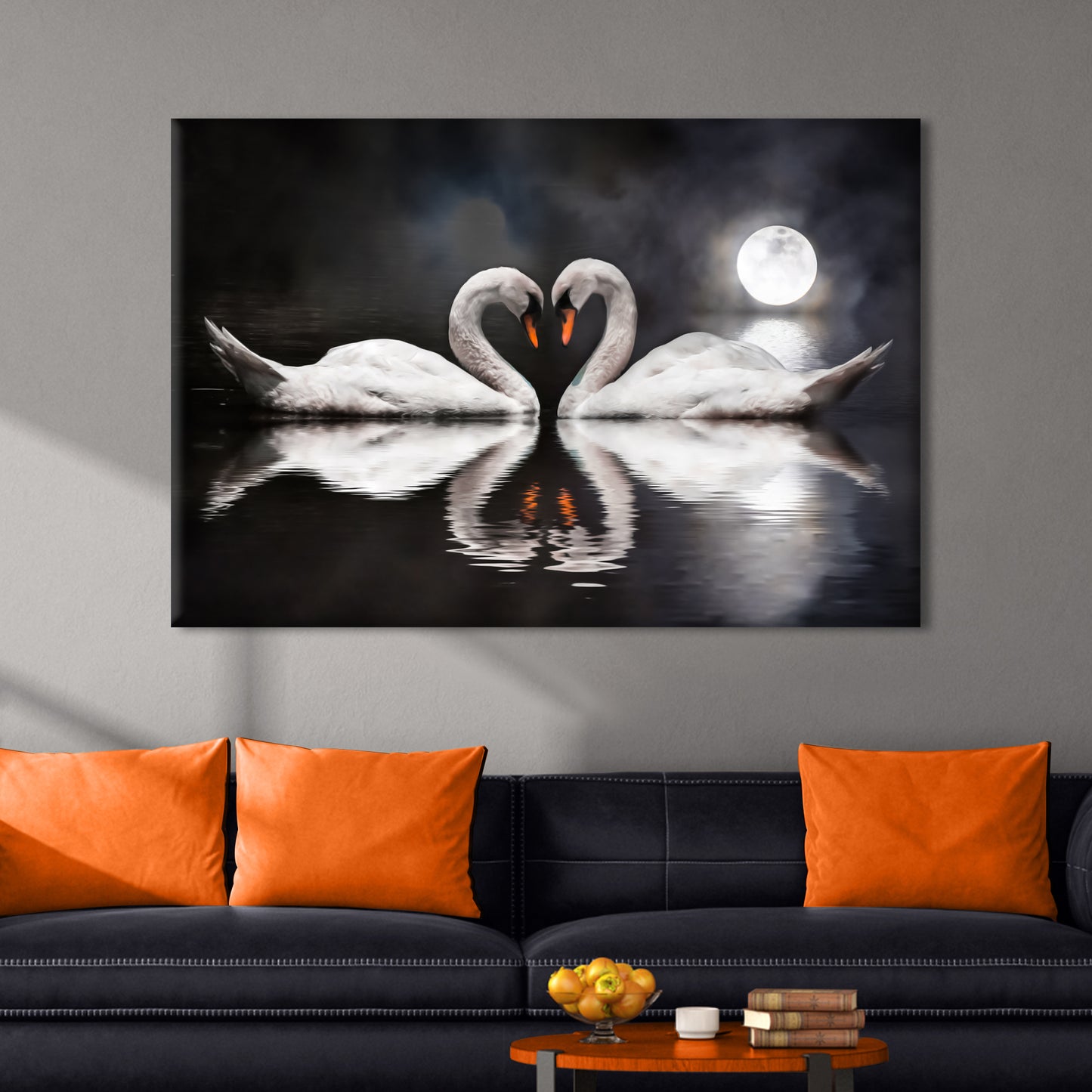 Moonlit Romantic Swan Canvas Wall Art - Image by Tailored Canvases