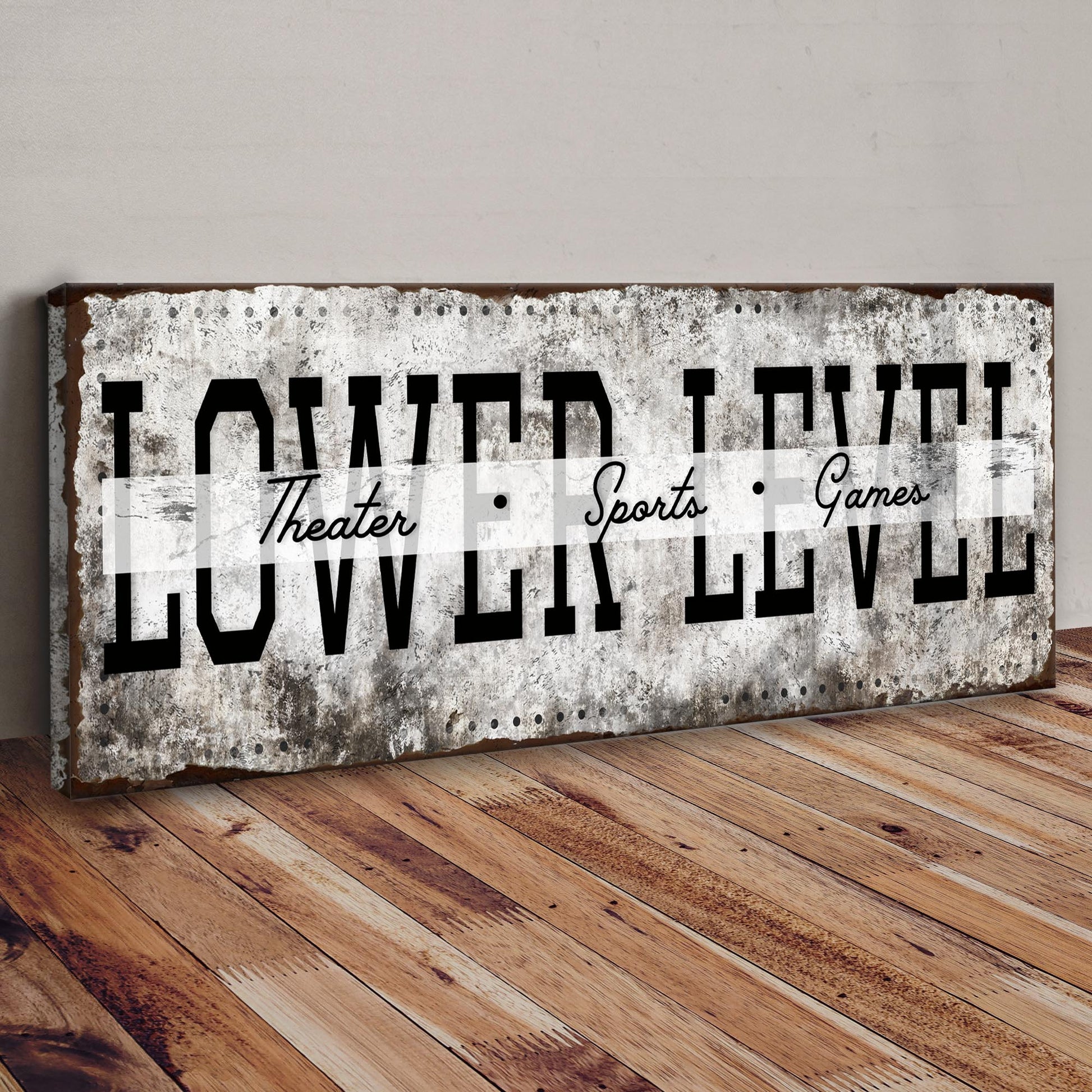 Lower Level Theater Sports Games Basement Bar Sign Style 1 - Image by Tailored Canvases