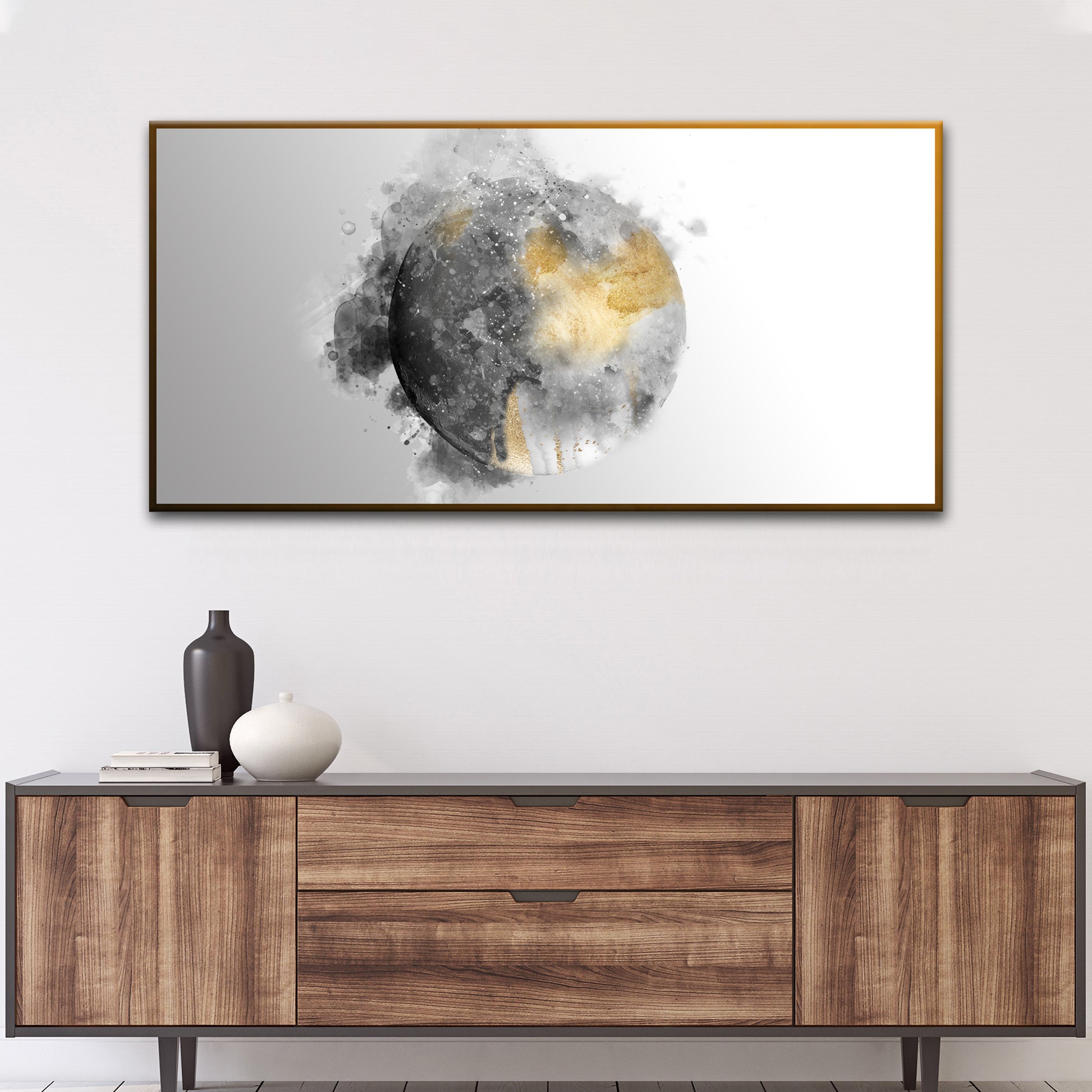 Abstract Large Gold Dust Circles Canvas Wall Art Style 1 - Image by Tailored Canvases