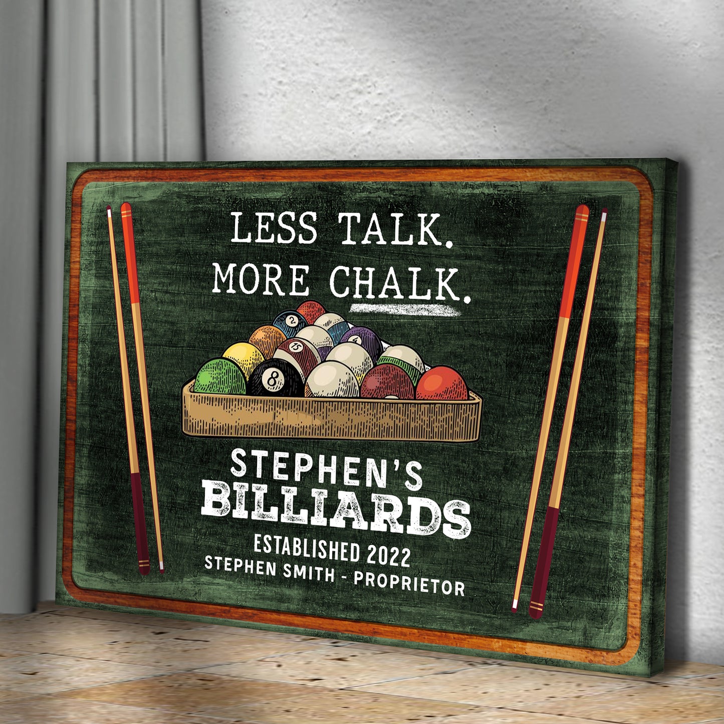 Less Talk More Chalk Billiards Sign II Style 1 - Image by Tailored Canvases
