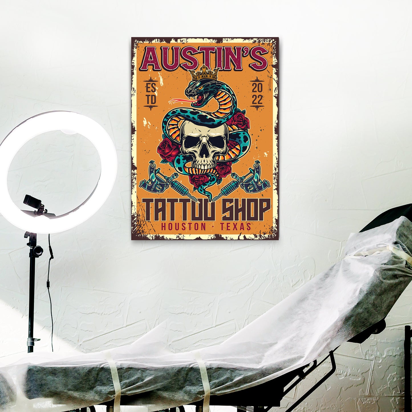 Custom Tattoo Shop Sign V | Customizable Canvas Style 1 - Image by Tailored Canvases