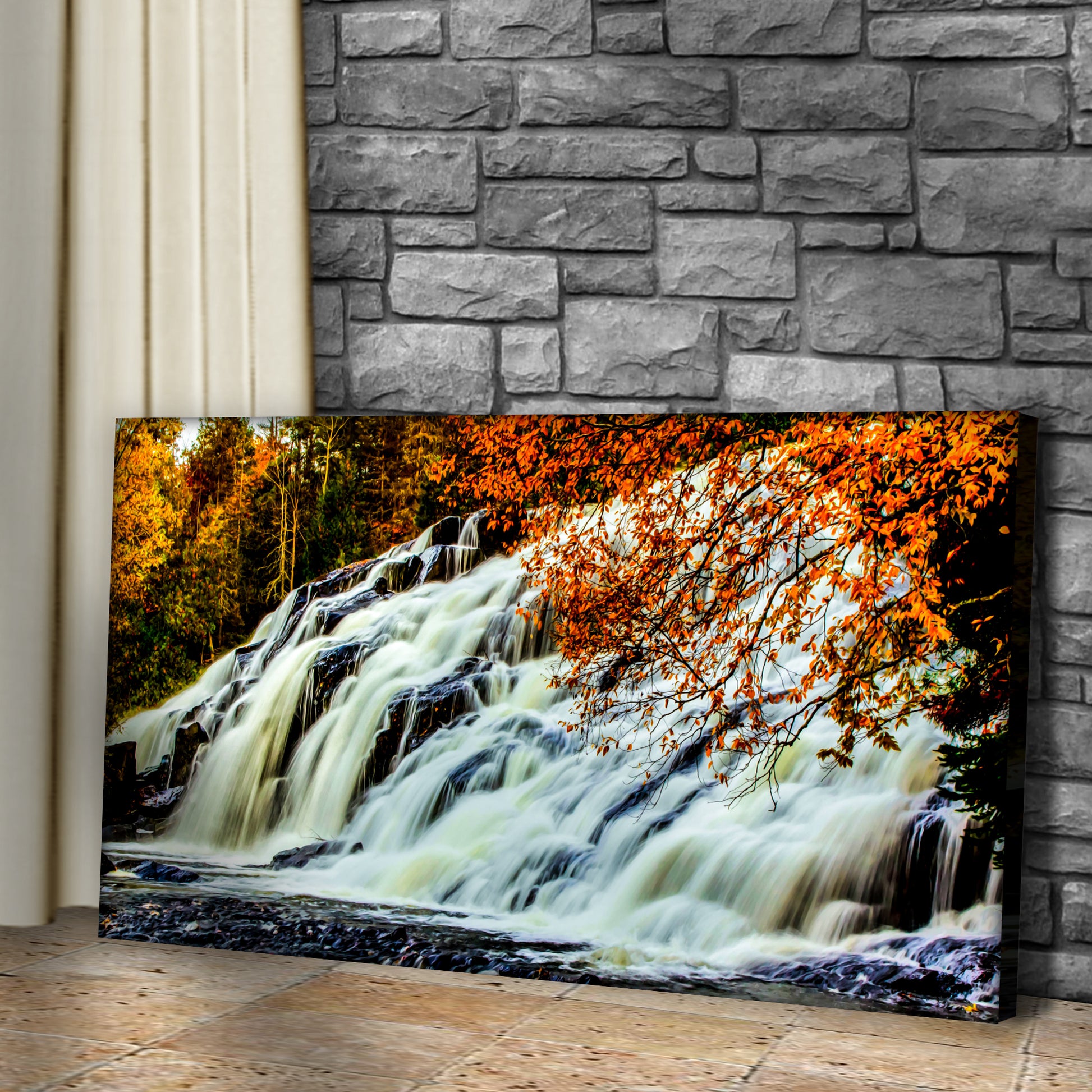 Waterfalls In Autumn Canvas Wall Art Style 1 - Image by Tailored Canvases