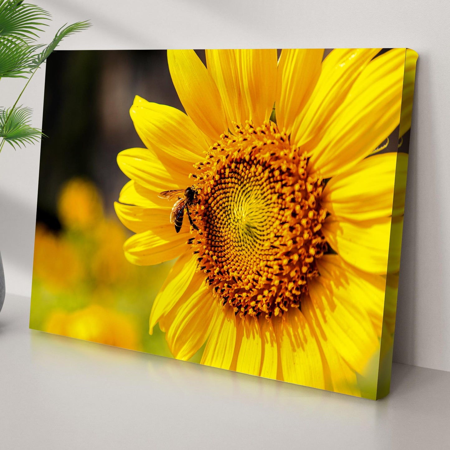 Bee On Sunflower Canvas Wall Art Style 1 - Image by Tailored Canvases
