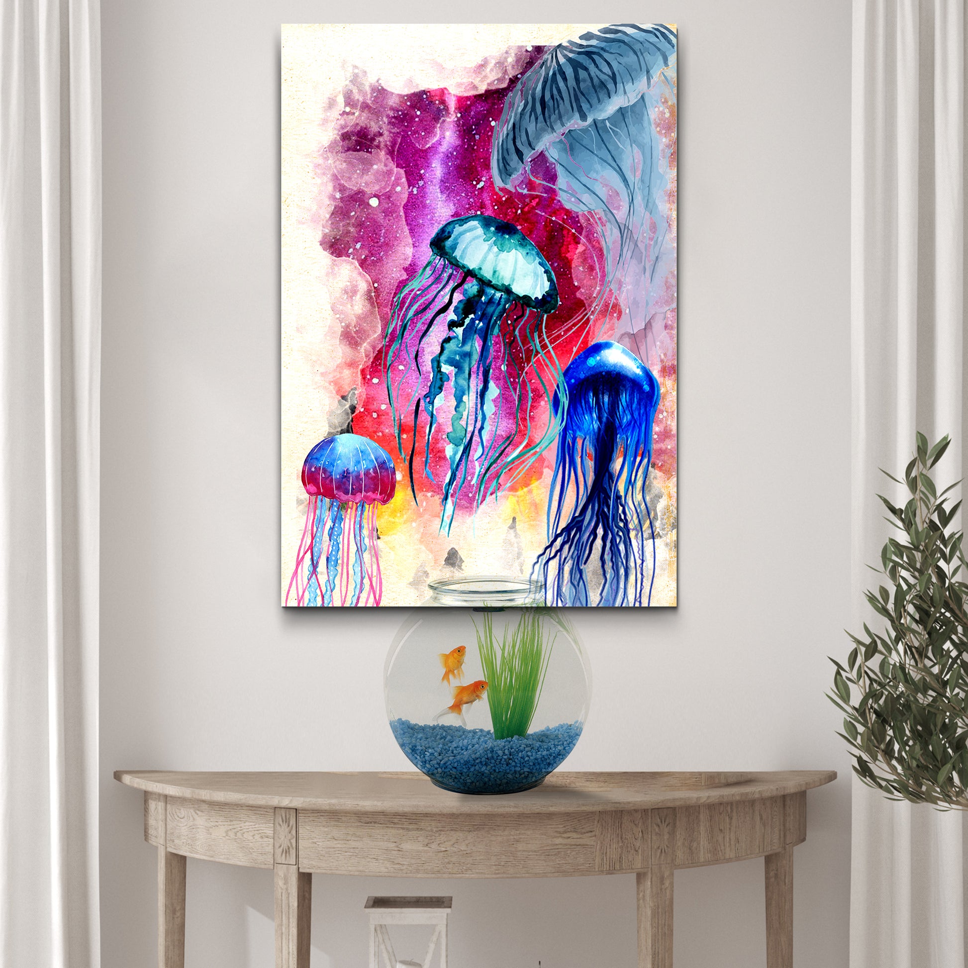 Galaxy Jellyfish Watercolor Portrait Canvas Wall Art Style 1 - Image by Tailored Canvases