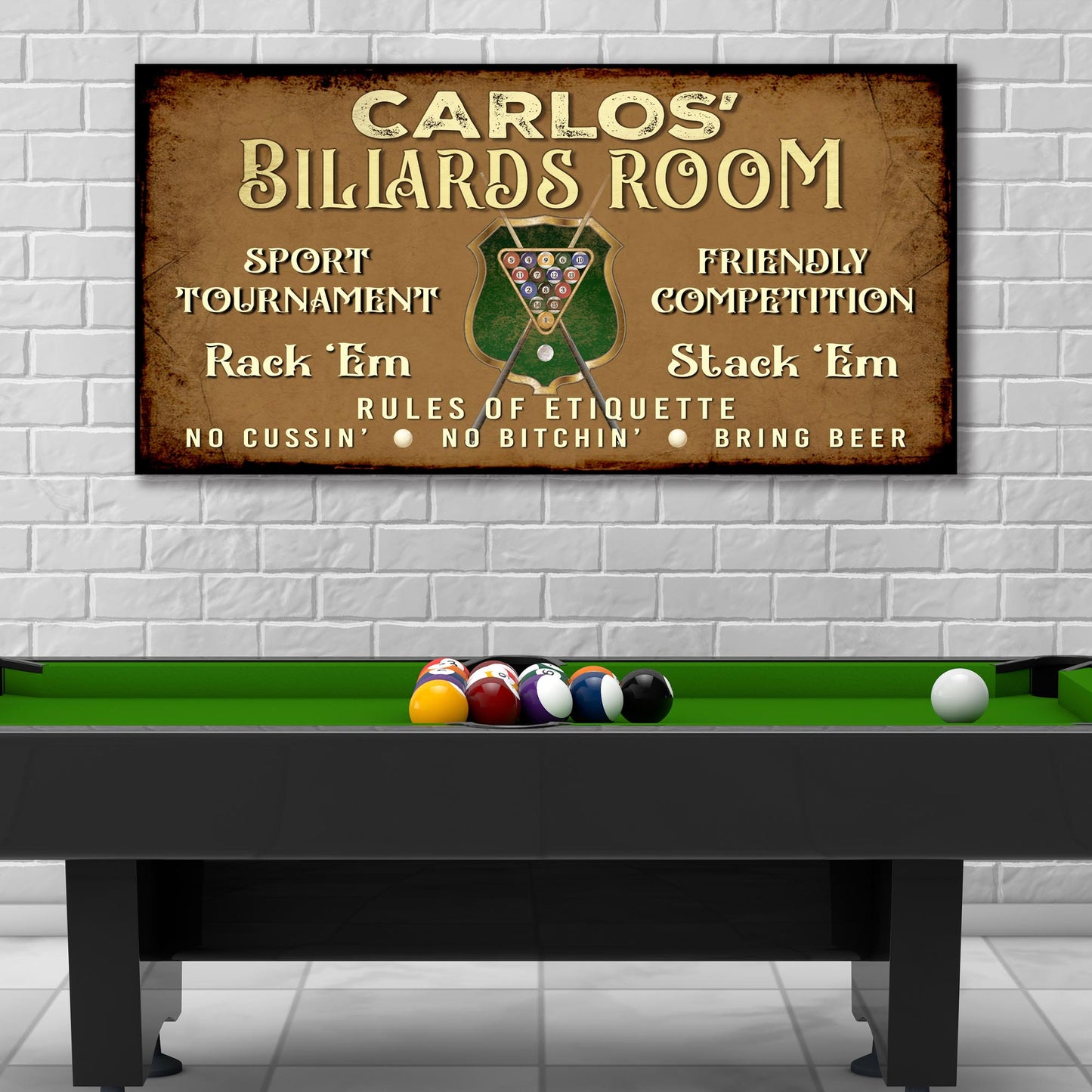 Rack Em Stack Em Billiards Room Sign | Customizable Canvas Style 1 - Image by Tailored Canvases