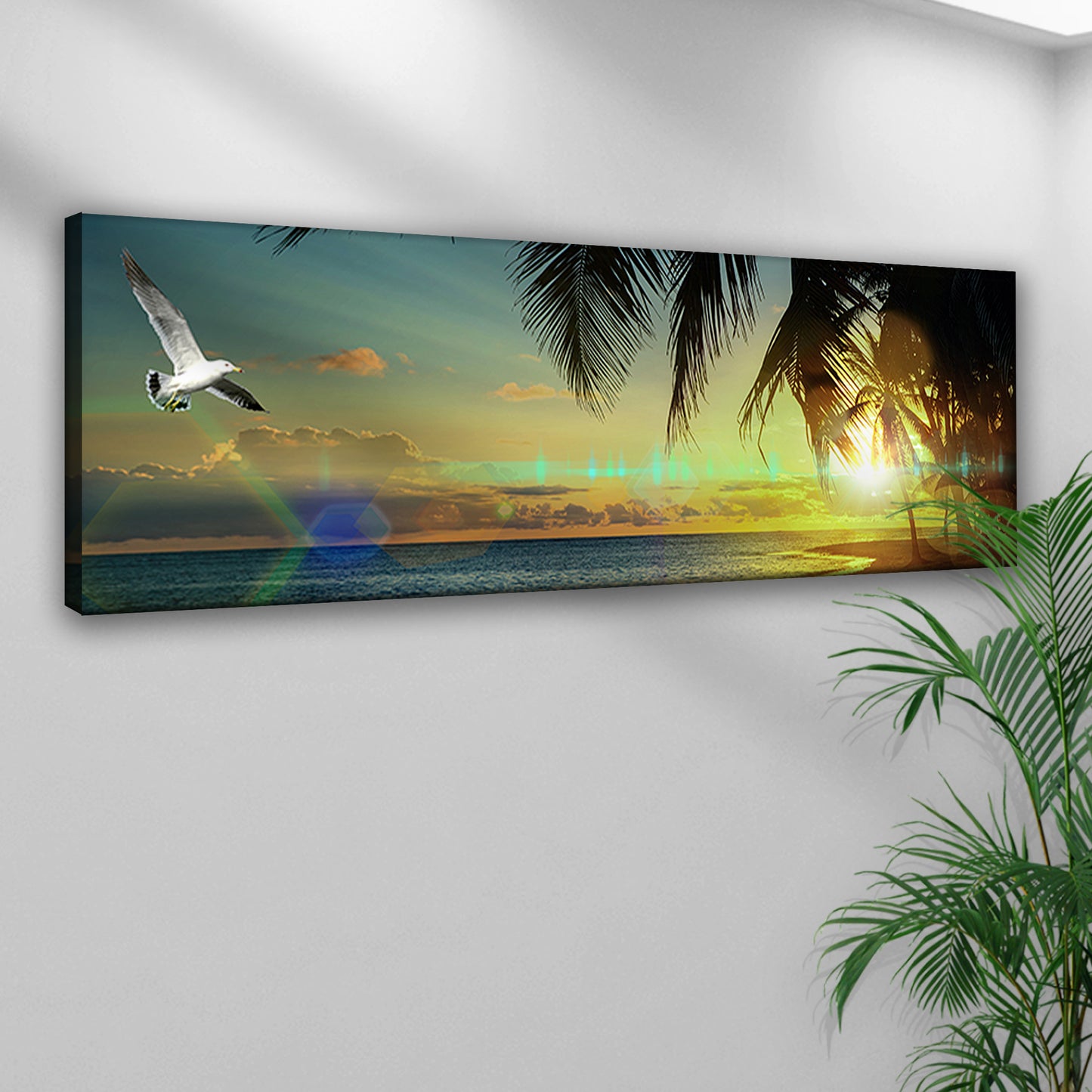 Coconut Trees And Tropical Beach Sunset Canvas Wall Art Style 2 - Image by Tailored Canvases