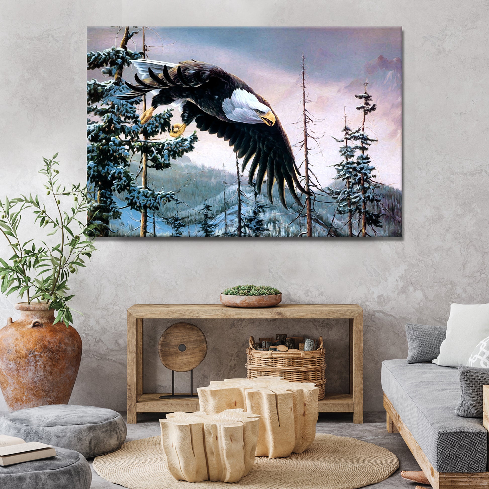 Flying Eagle At Sunset Canvas Wall Art Style 1 - Image by Tailored Canvases