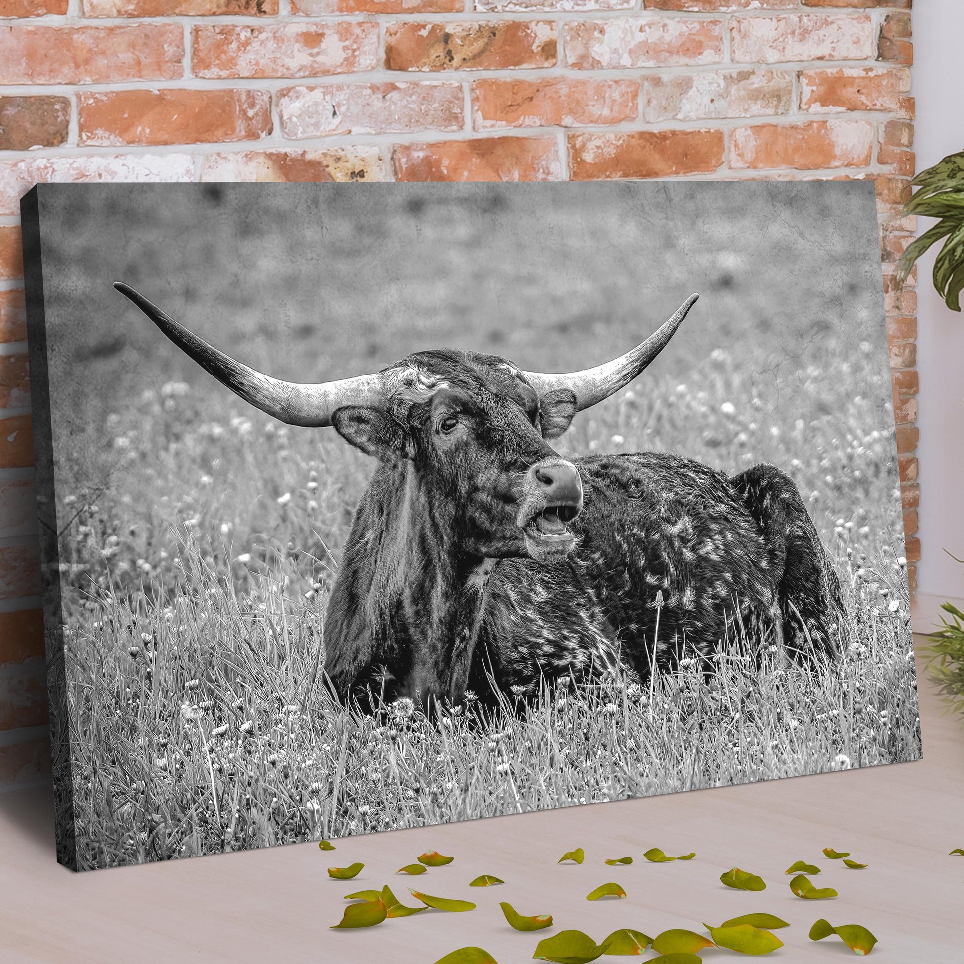 Black And White Longhorn Bull Canvas Wall Art Style 1 - Image by Tailored Canvases