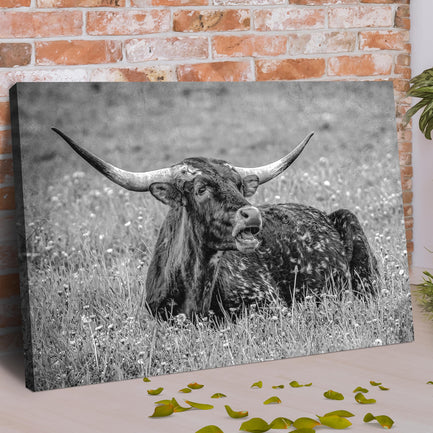 Black And White Longhorn Bull Canvas Wall Art - Image by Tailored Canvases