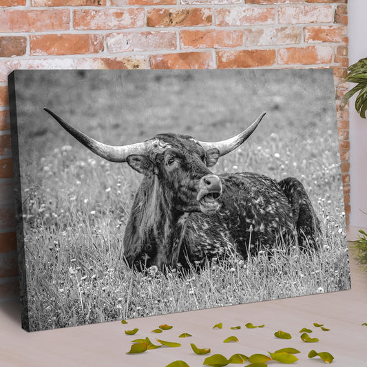 Black And White Longhorn Bull Canvas Wall Art - Image by Tailored Canvases