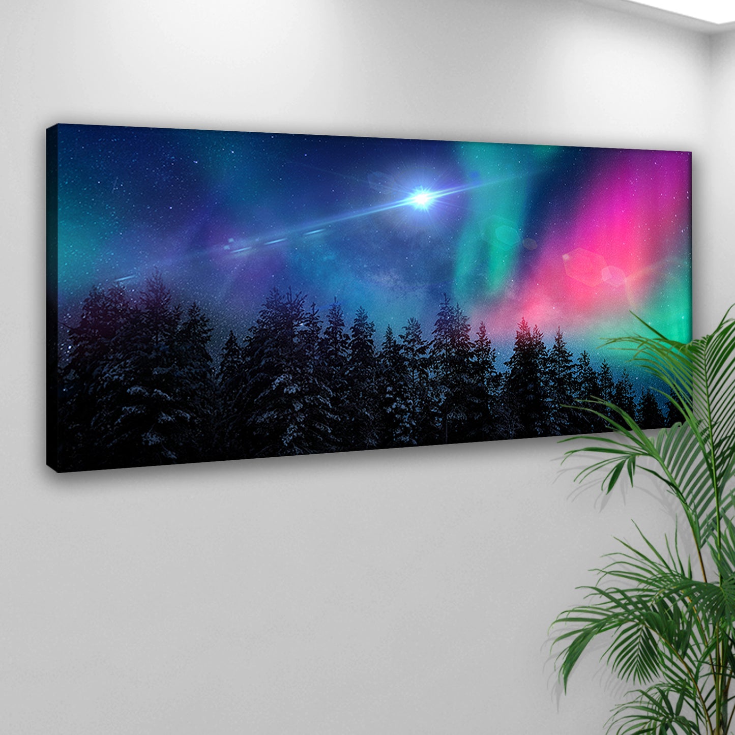 Northern Lights Capped Forest Canvas Wall Art Style 1 - Image by Tailored Canvases