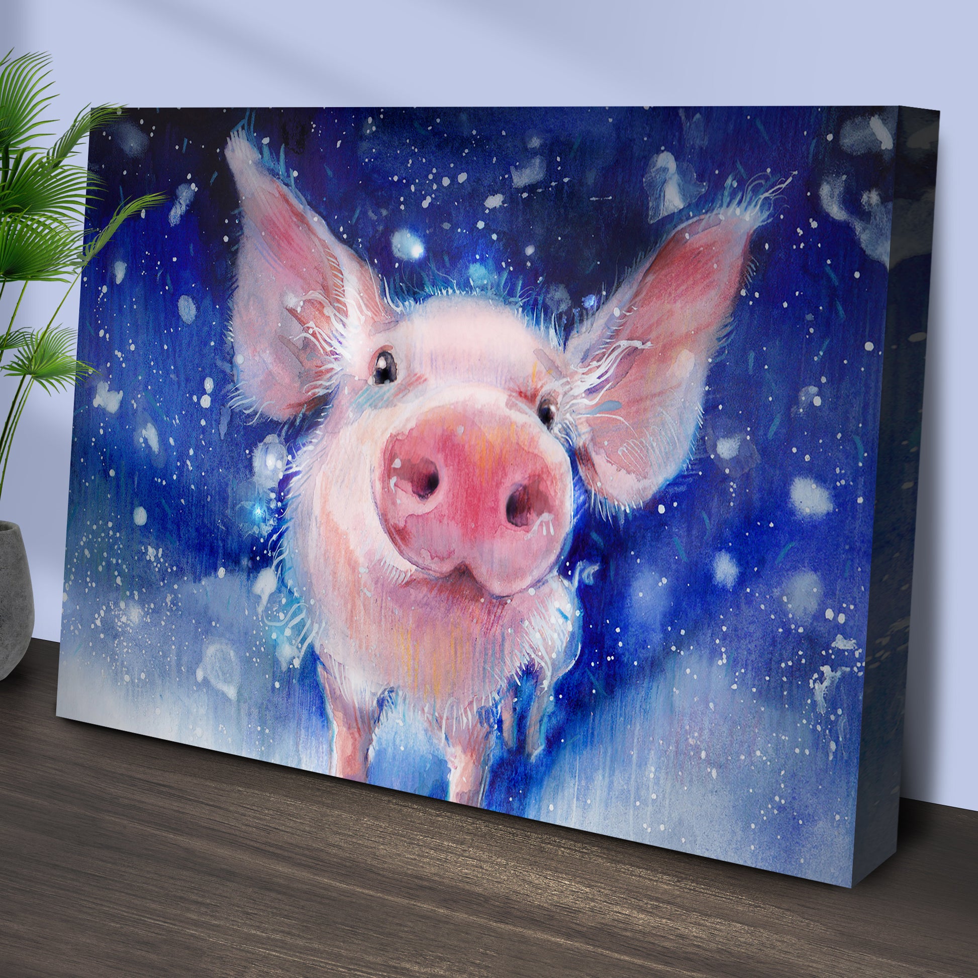 Fluffy Pig Watercolor Canvas Wall Art Style 1 - Image by Tailored Canvases