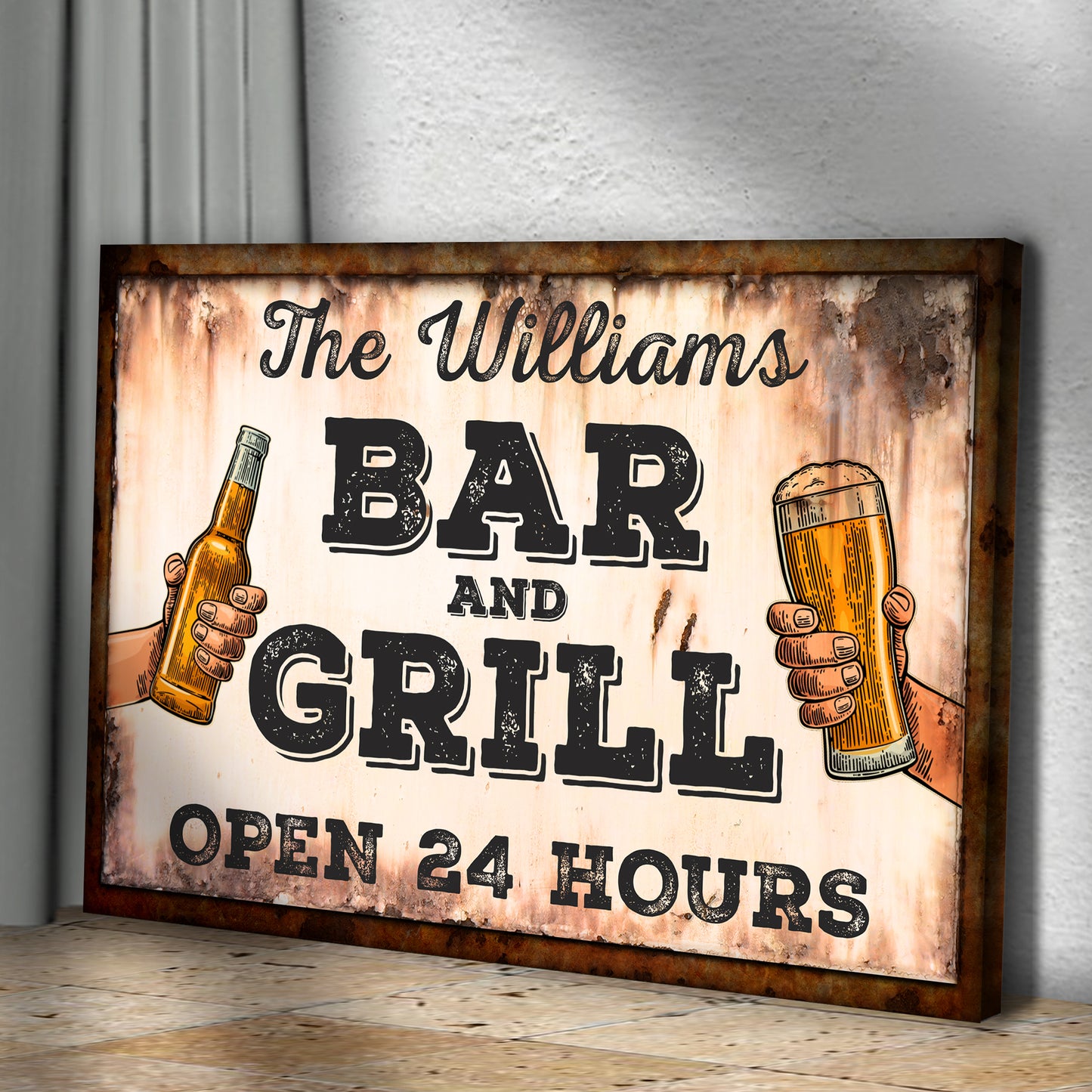 Family Bar And Grill Open 24 Hours Sign Style 1 - Image by Tailored Canvases