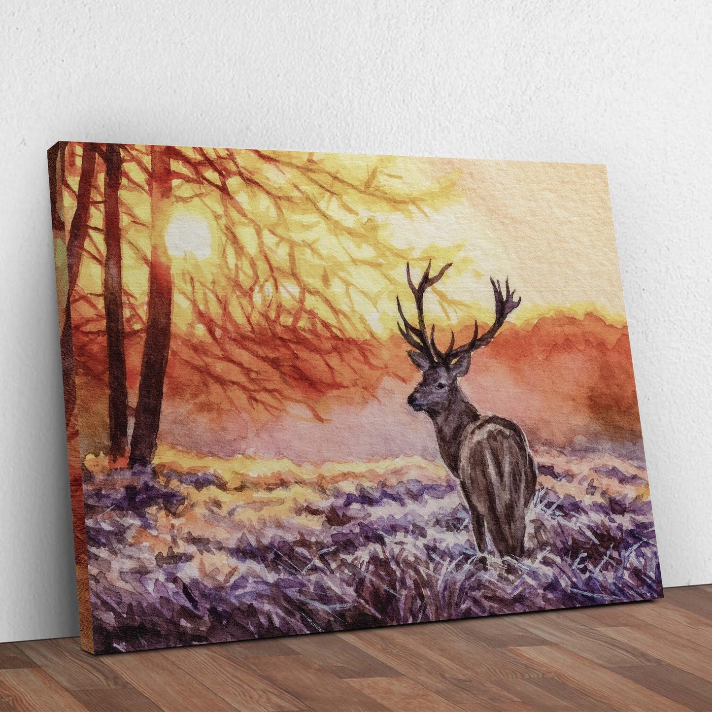 Majestic Deer At Sunset Canvas Wall Art Style 1 - Image by Tailored Canvases