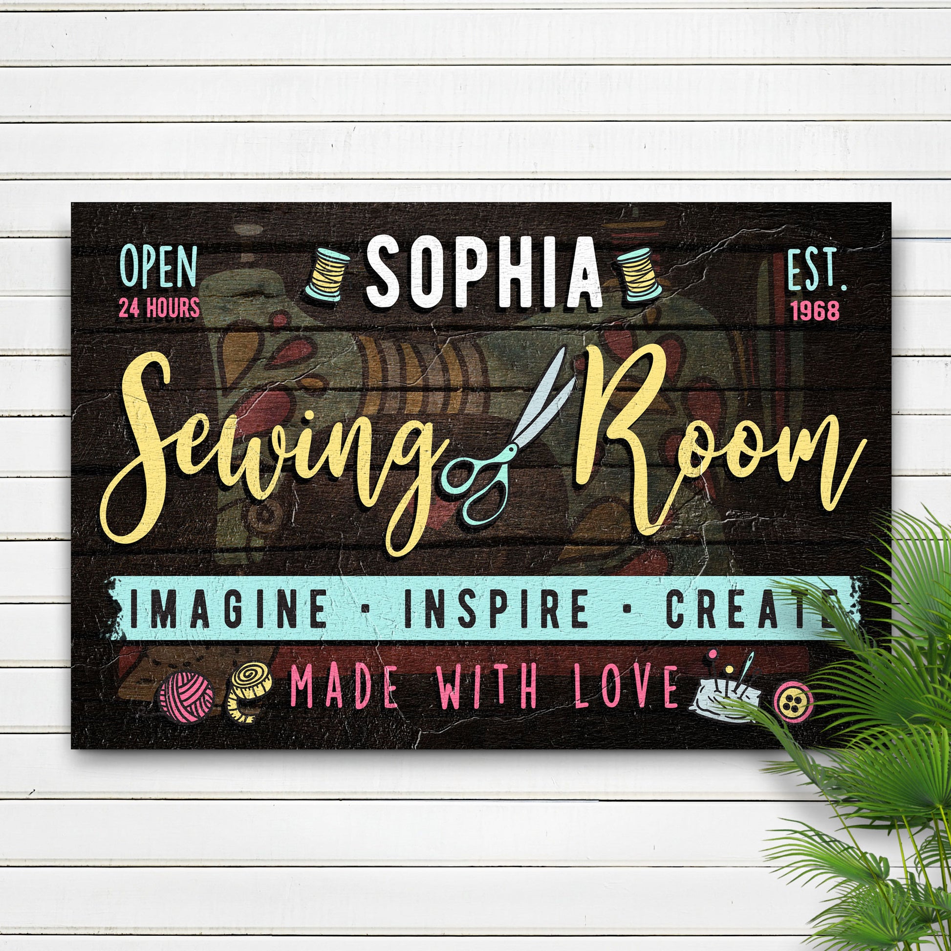 Imagine Inspire Create Sewing Room Sign | Customizable Canvas Style 1 - Image by Tailored Canvases