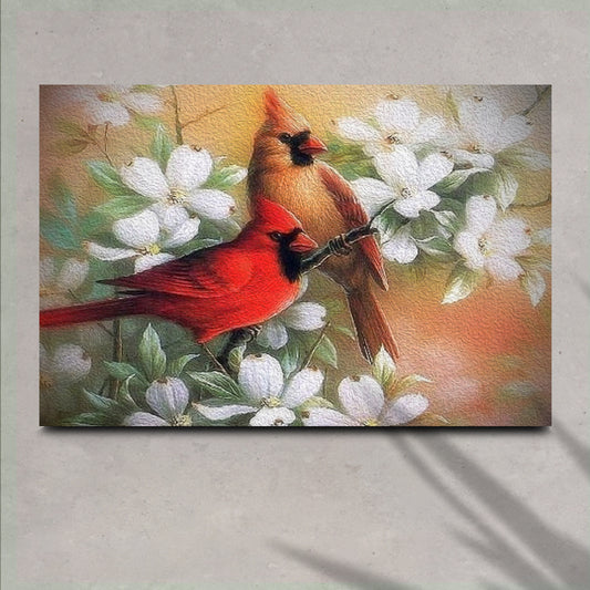 Cardinals on Dogwood Painting Canvas Wall Art - Image by Tailored Canvases