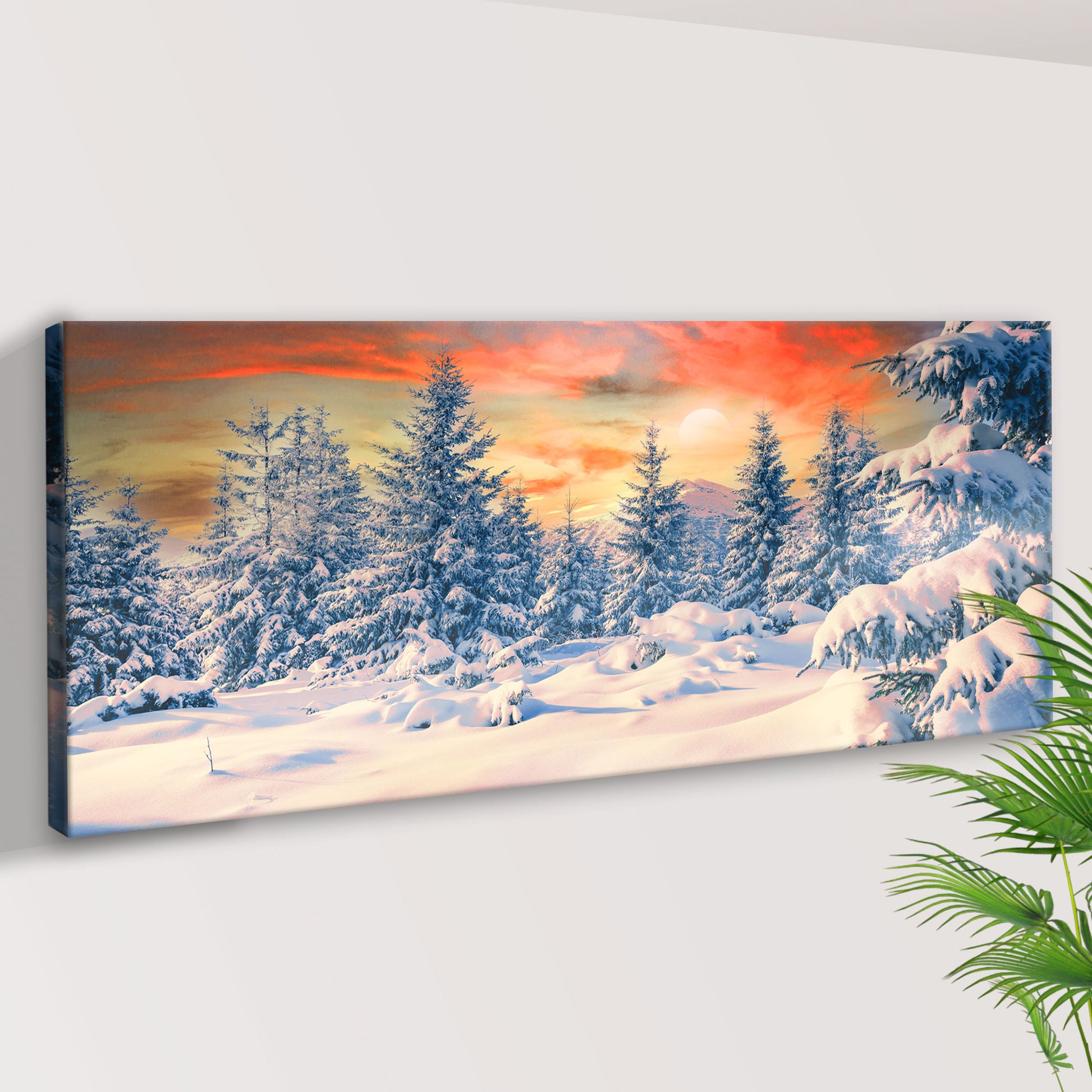 Sunset At Winter Forest Canvas Wall Art Style 2 - Image by Tailored Canvases