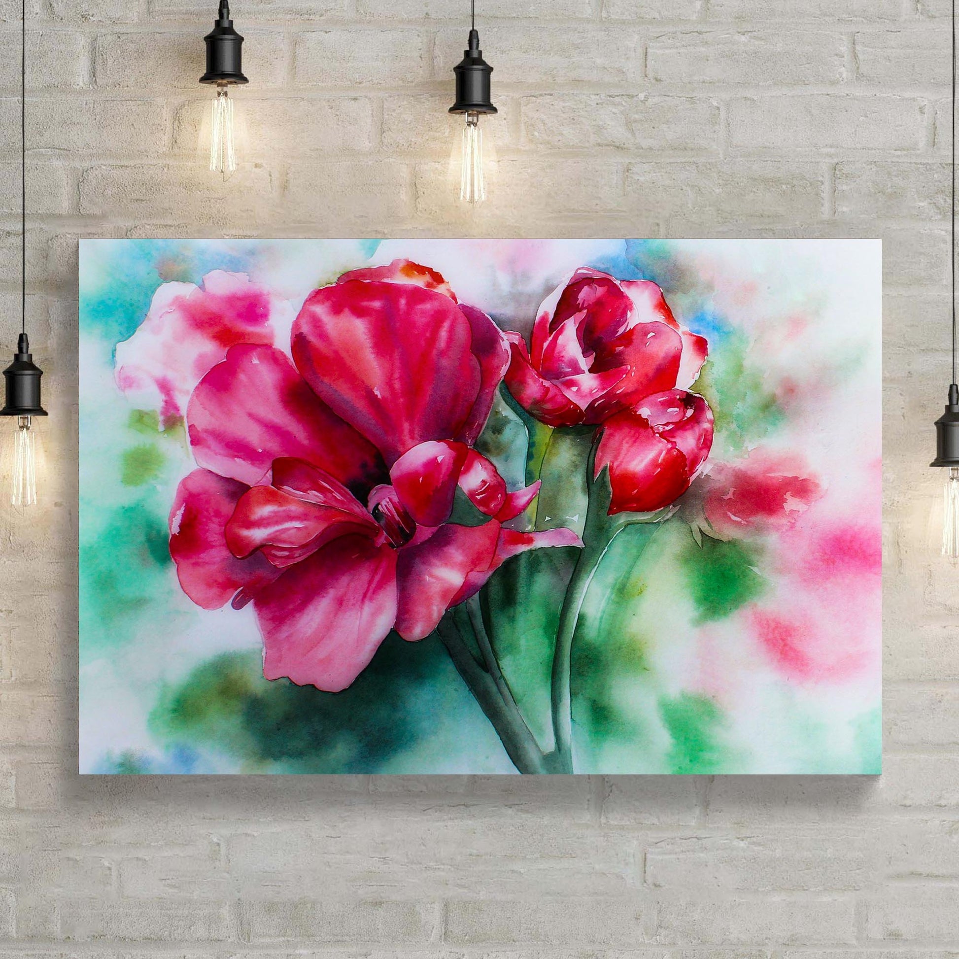 Flowers Geranium Pink Watercolor Canvas Wall Art Style 1 - Image by Tailored Canvases