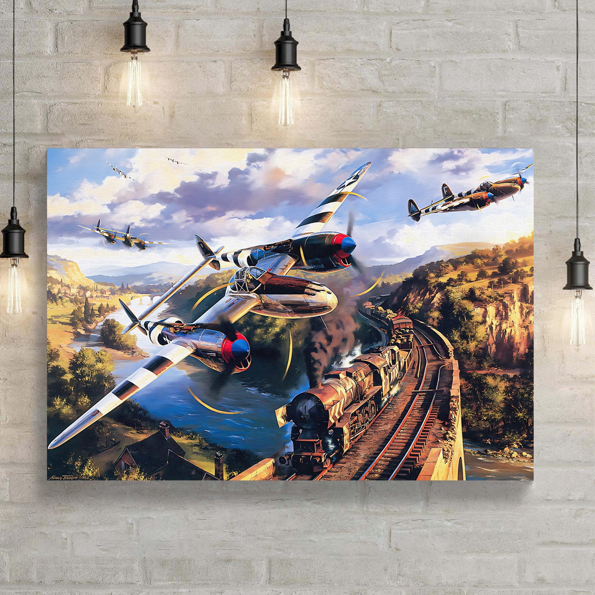 Fighter Plane Lockheed P-38 Lightning Canvas Wall Art Style 1 - Image by Tailored Canvases