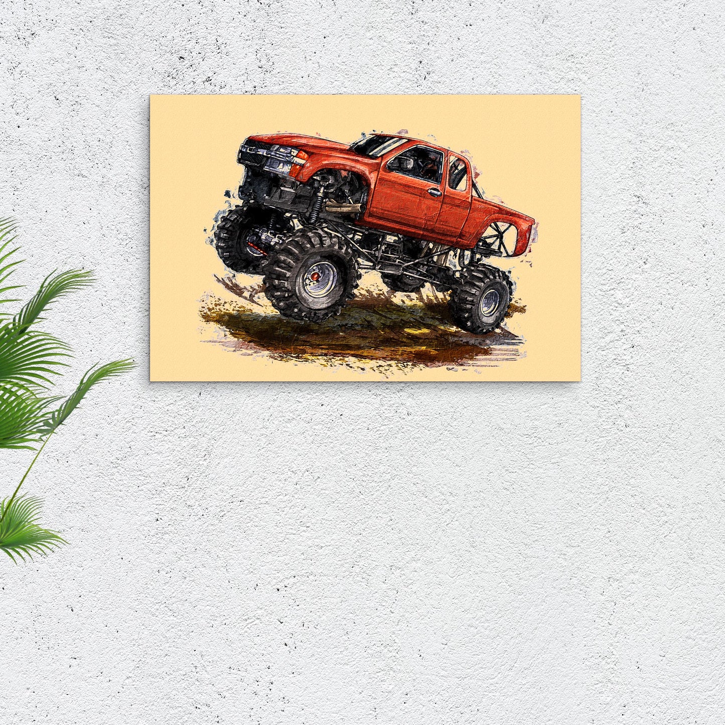 Monster Truck Painting Watercolor Canvas Wall Art Style 1 - Image by Tailored Canvases