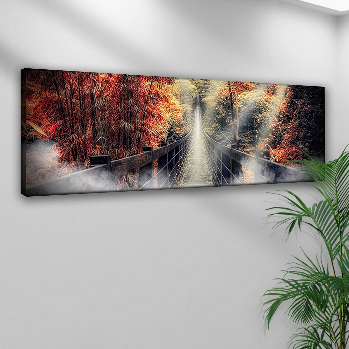 Autumn Walk On A Footbridge Canvas Wall Art Style 1 - Image by Tailored Canvases