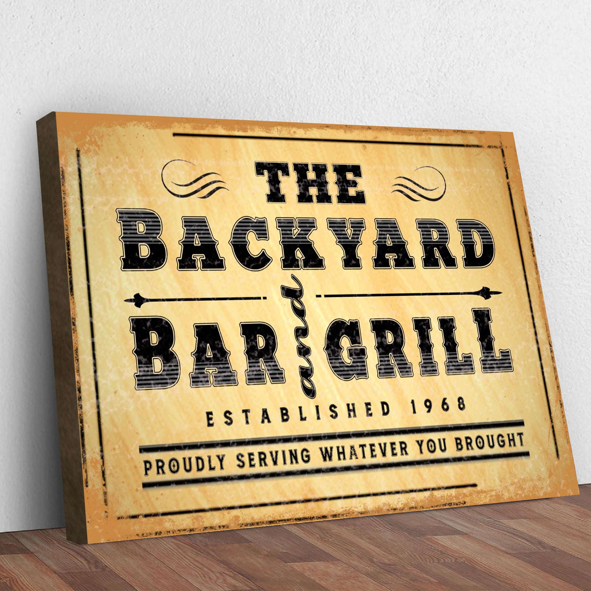 Custom Backyard Bar & Grill Proudly Serving Whatever You Brought (Ready to hang) - Wall Art Image by Tailored Canvases