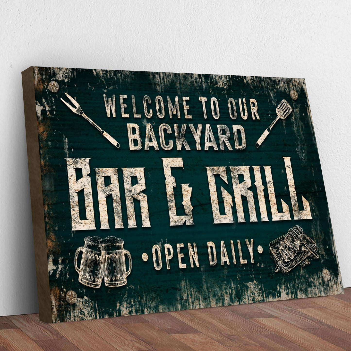 Welcome To Our Backyard Bar And Grill Sign II Style 1 - Image by Tailored Canvases