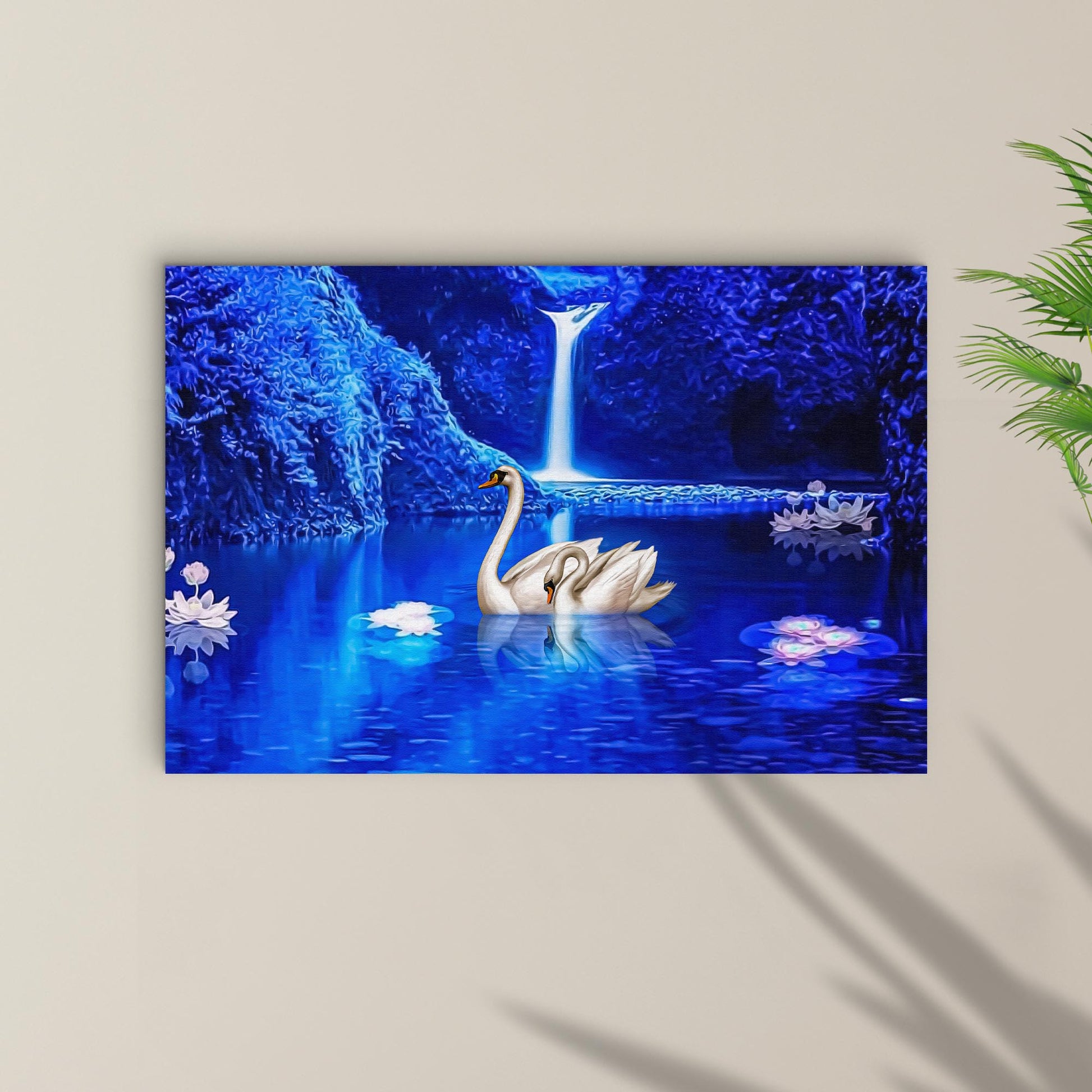 Waterfall Swan Painting Canvas Wall Art Style 1 - Image by Tailored Canvases