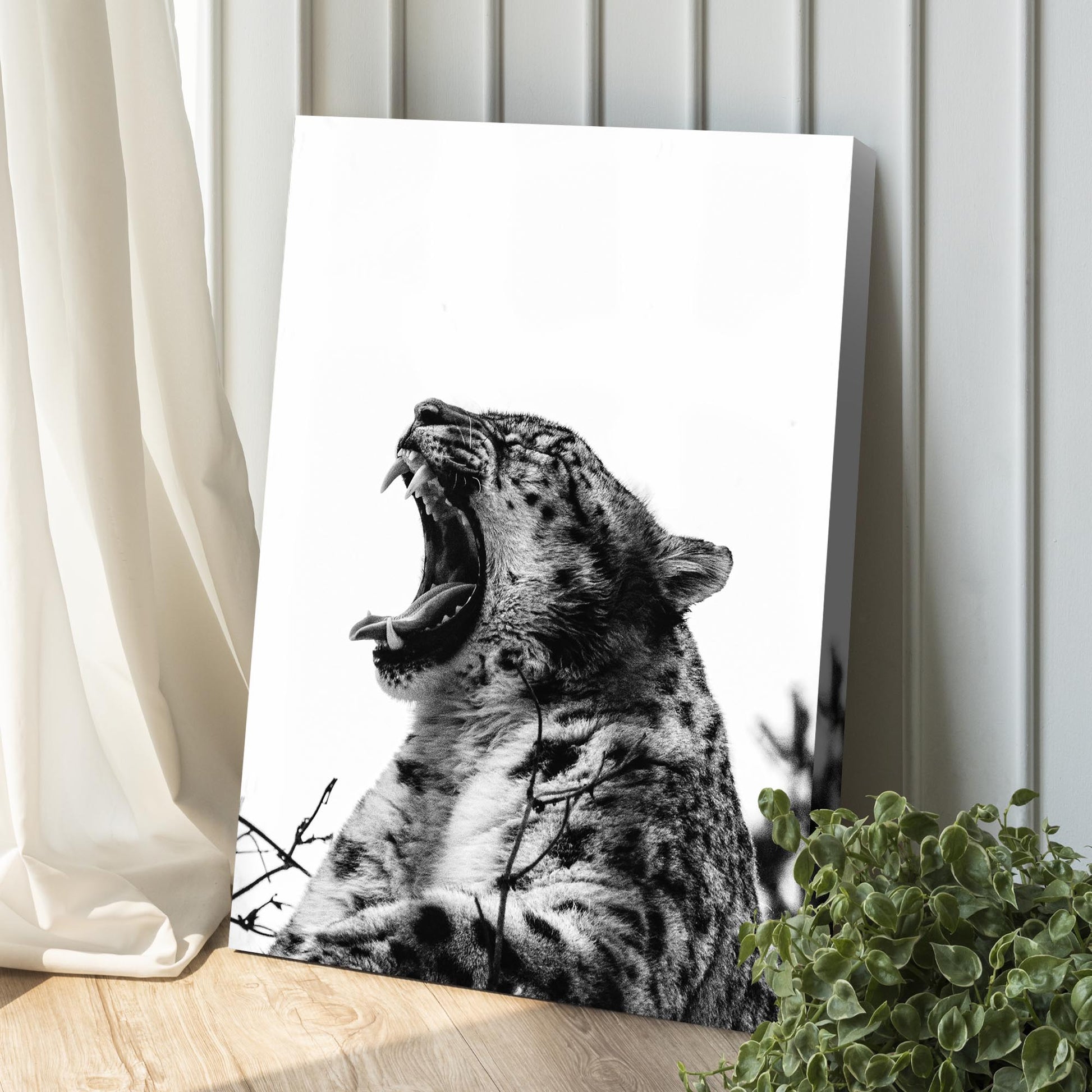 Jaguar Yawn In Monochrome Portrait Canvas Wall Art Style 1 - Image by Tailored Canvases
