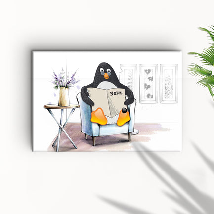 Penguin Reading Newspaper Canvas Wall Art II