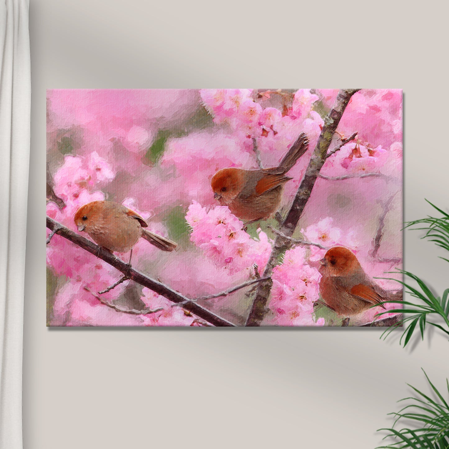 Birds on Cherry Blossom Tree Painting Canvas Wall Art Style 1 - Image by Tailored Canvases