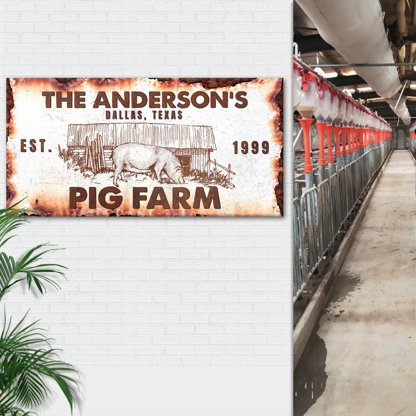 Rustic Pig Farm Sign III Style 1 - Image by Tailored Canvases