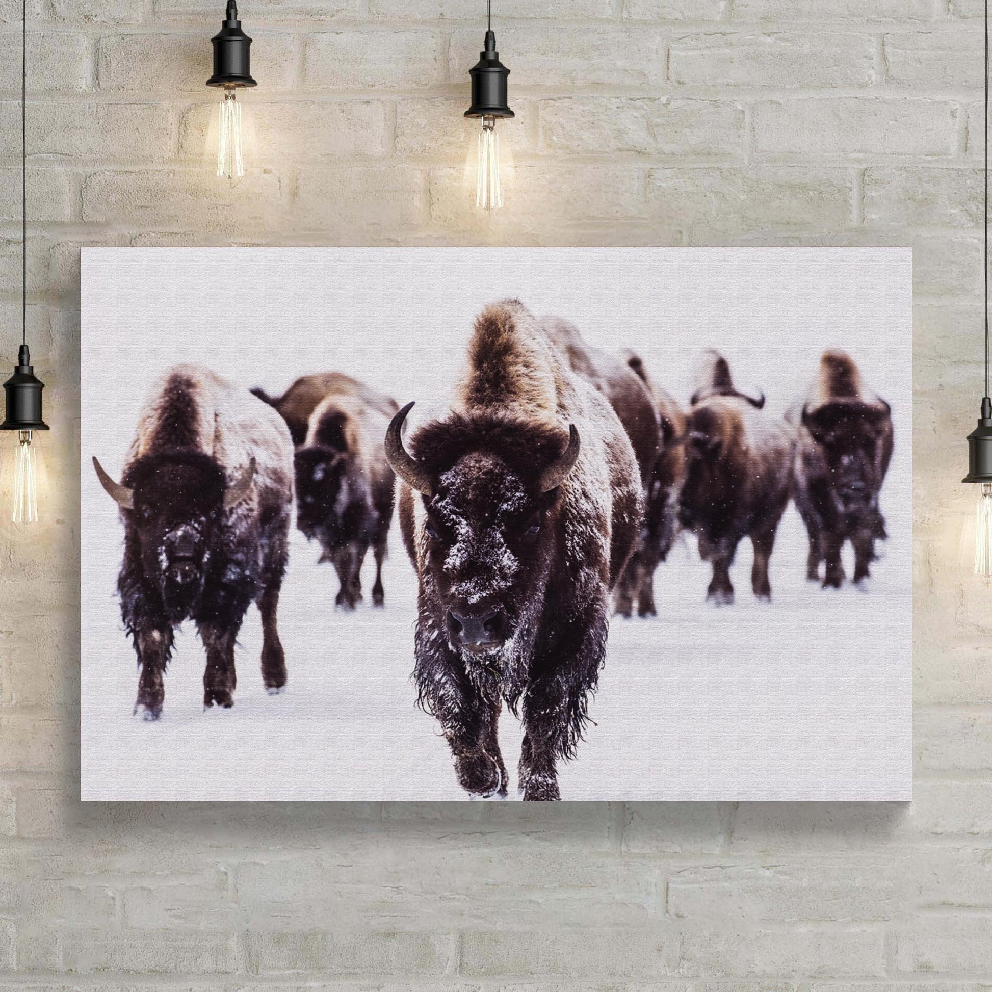 Bison Herd in Winter Canvas Wall Art Style 1 - Image by Tailored Canvases