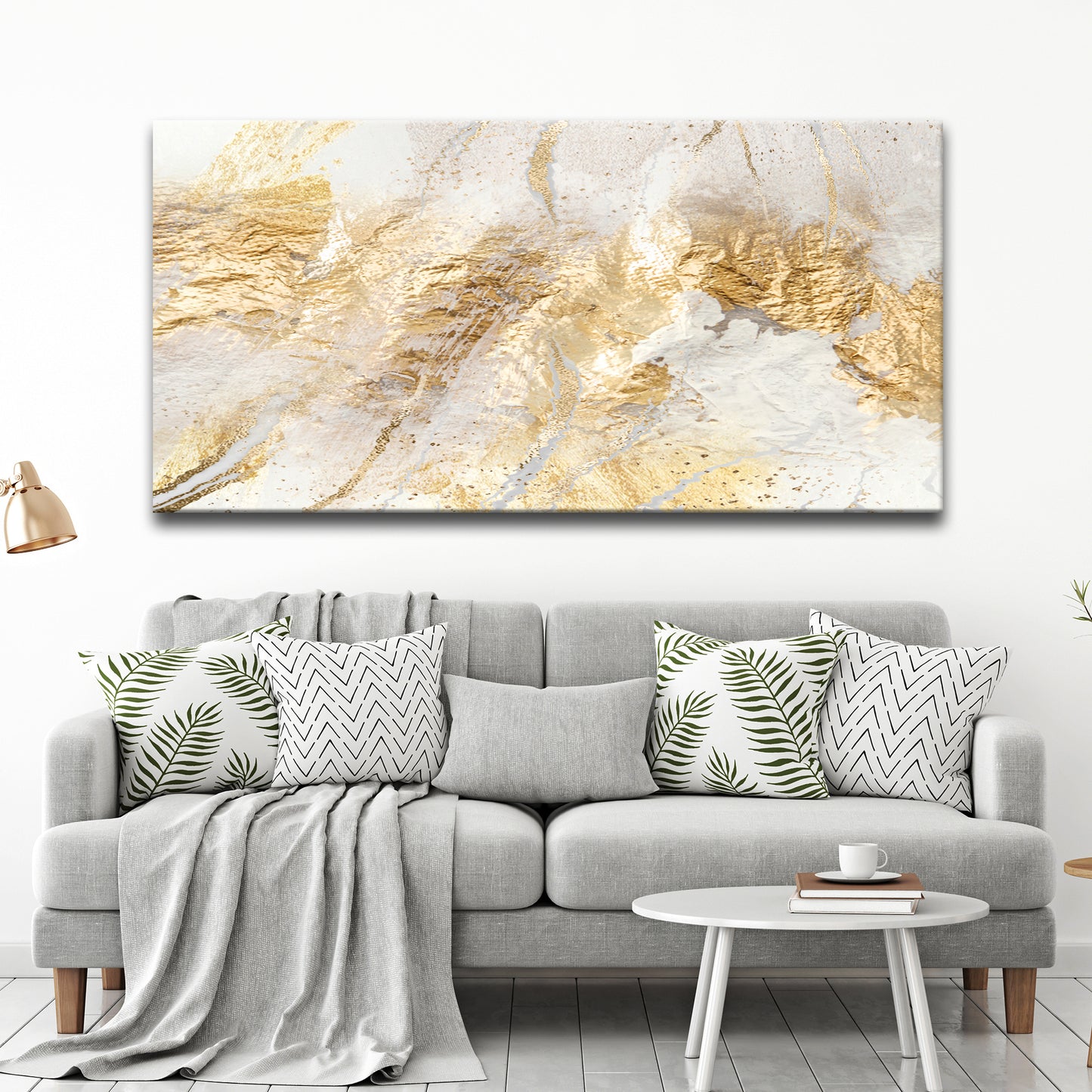 White Gold Texture Abstract Canvas Wall Art Style 1 - Image by Tailored Canvases